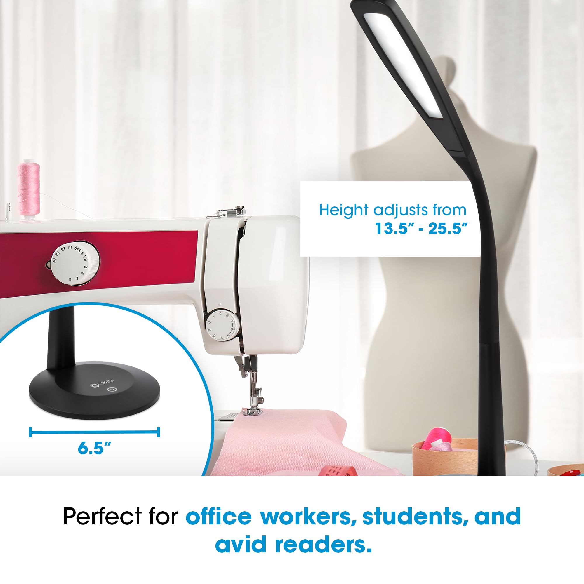 OttLite LED Desk Lamp with Adjustable Gooseneck - 3 Brightness Levels & Touch Control, Energy Efficient Natural Daylight LED Light for Home Office, Study, Dorm Room - Perfect for Reading, Working & Nighttime Use