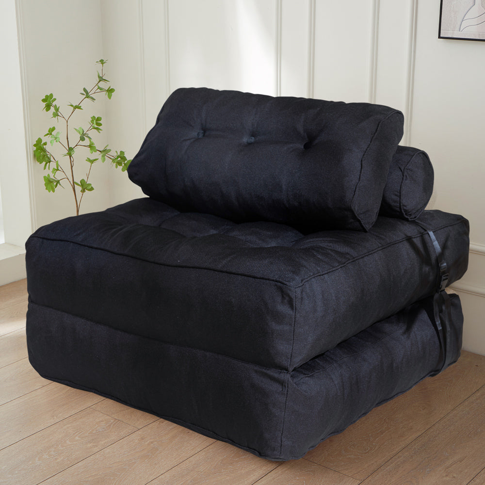 MAXYOYO Folding Couch Sofa Bed - Convertible Sleeper Chair with Back Support & Pillow, Black - Perfect for Small Spaces, Guest Rooms & Apartments