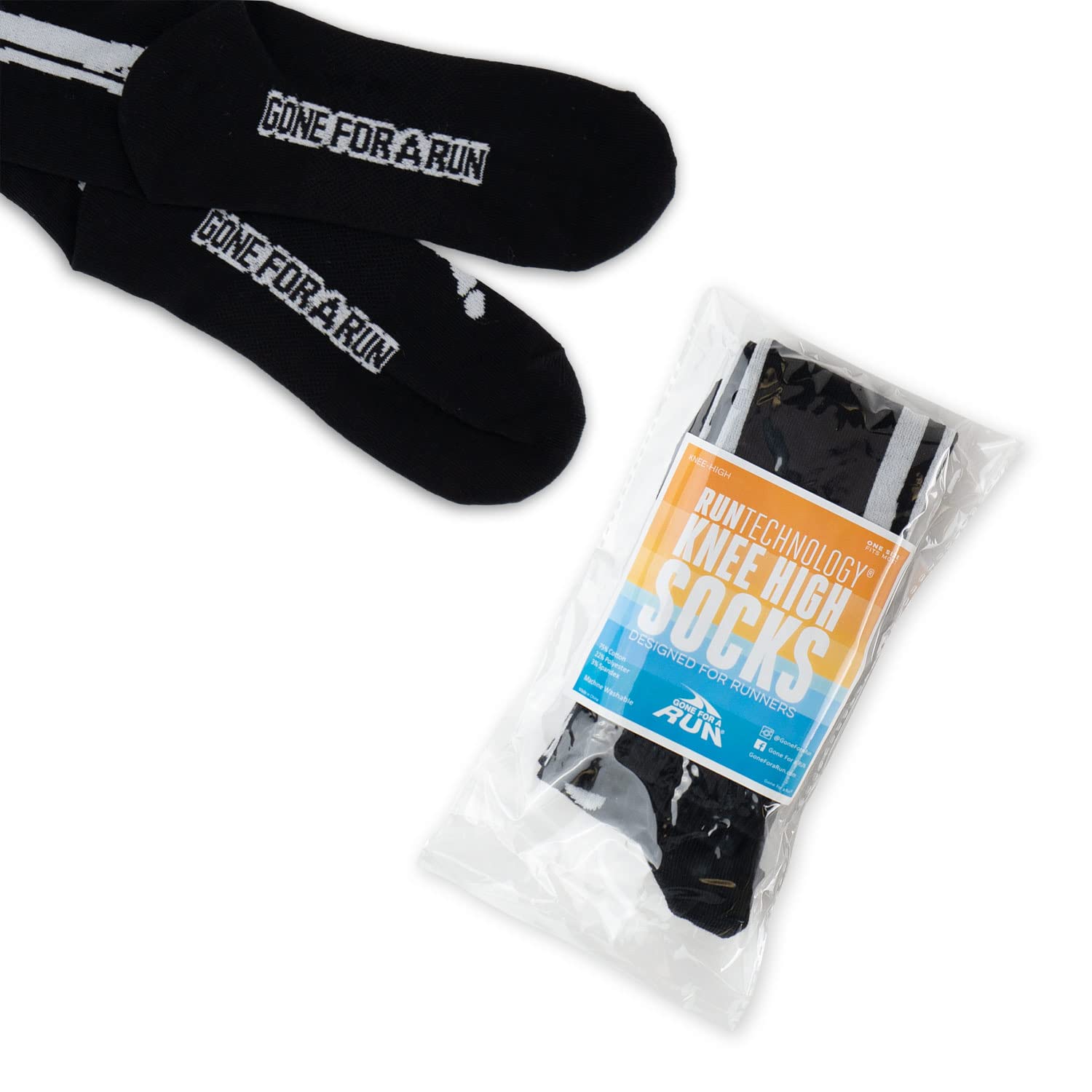 Halloween Skeleton Knee High Running Socks - Half Cushioned Athletic Socks for Men & Women by Gone For a Run (One Size) - Perfect for Costume Running, Jogging, and Halloween Workouts
