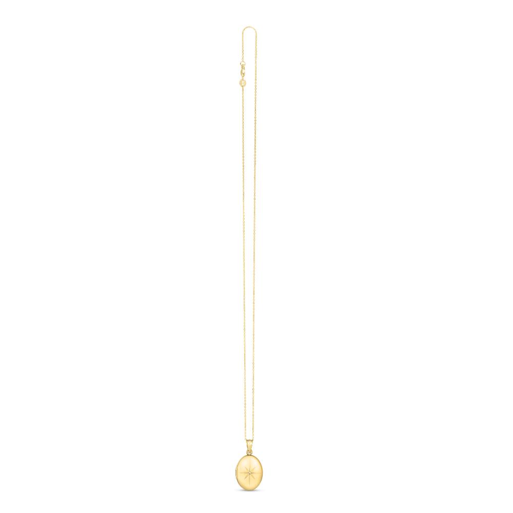 14K Gold Diamond Oval North Star Locket Necklace for Women - Elegant Pendant Jewelry Gift for Birthday, Anniversary & Valentine's Day