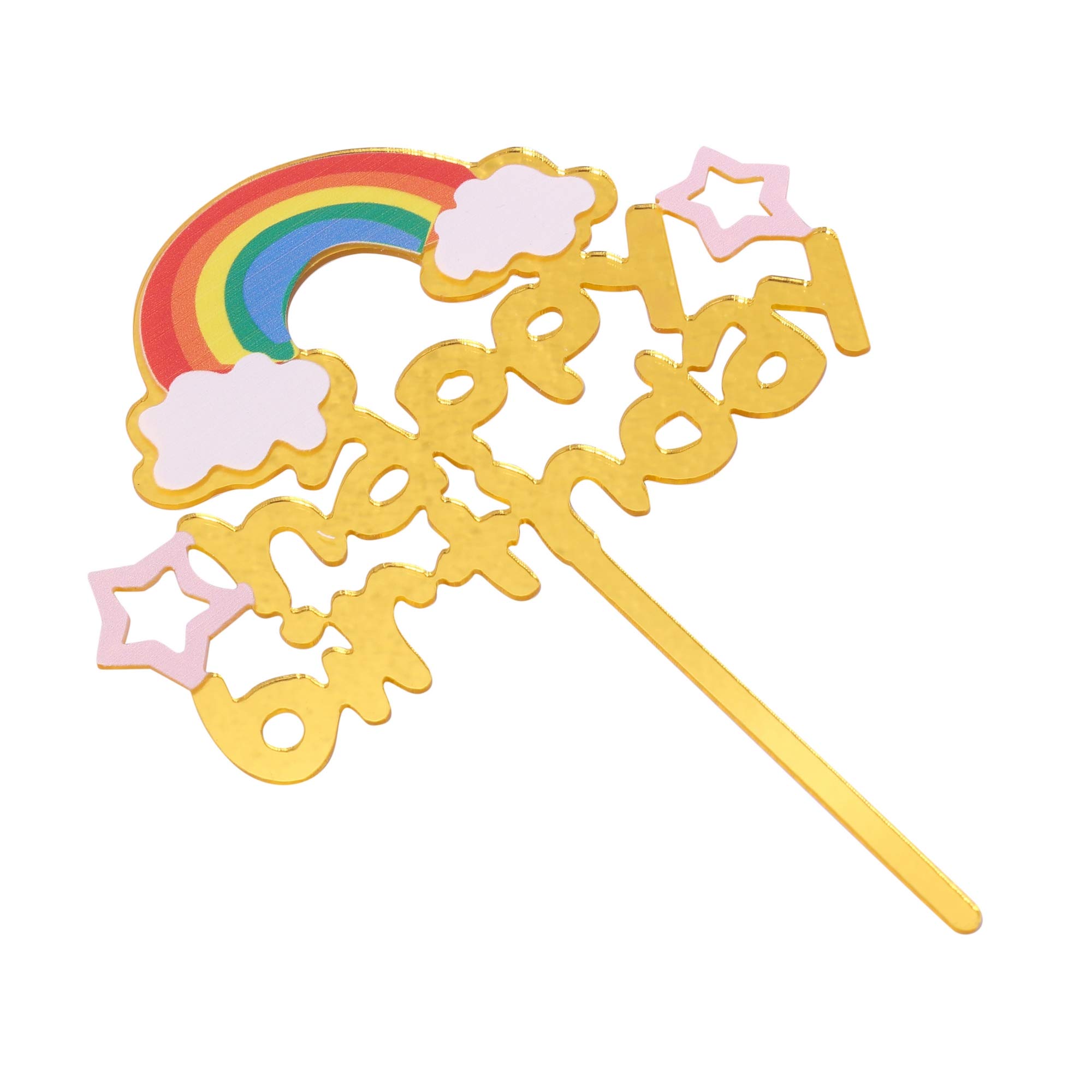 Funcart Acrylic Rainbow Cloud Happy Birthday Golden Cake Topper - Elegant Party Decor for Birthdays, Baby Showers & Wedding Celebrations