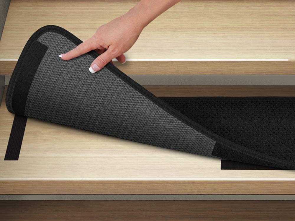 15-Piece Attachable Carpet Stair Treads Set with Matching Landing Rug - Non-Slip Black Staircase Cover for Home Safety & Decor | Perfect for Stairs, Hallways & Entryways