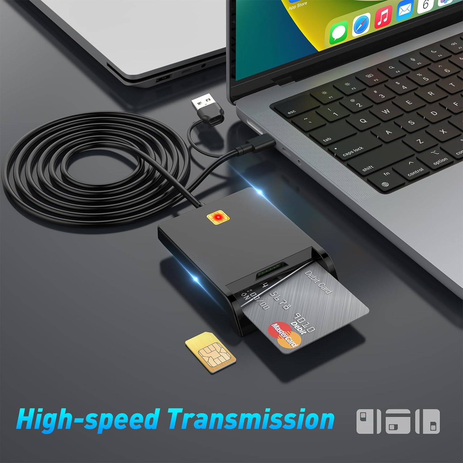 Military CAC Card Reader - USB & USB C Smart Card Reader for DOD Common Access, ID, Debit & Credit Cards - Compatible with Windows, Mac OS, Linux & Android - Perfect for Secure Military & Government Access, Online Banking & Digital Authentication