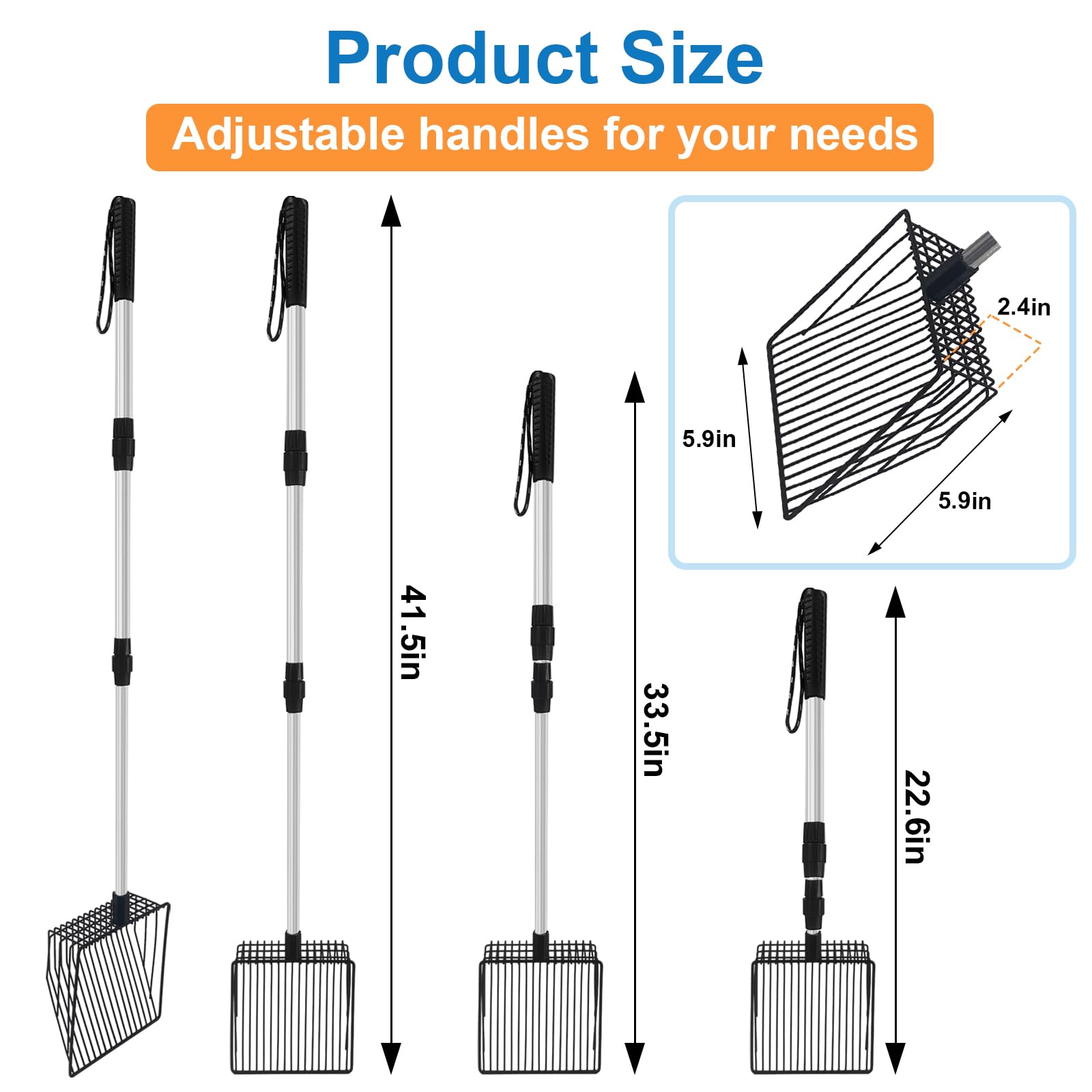 2 Pack Chicken Poop Scooper & Coop Rake - Retractable 3-in-1 Sifting Shovel with Detachable Handle for Easy Chicken Coop Cleaning | Durable Poultry Waste Removal Tools for Backyard Chicken Coops, Farms & Pet Enclosures