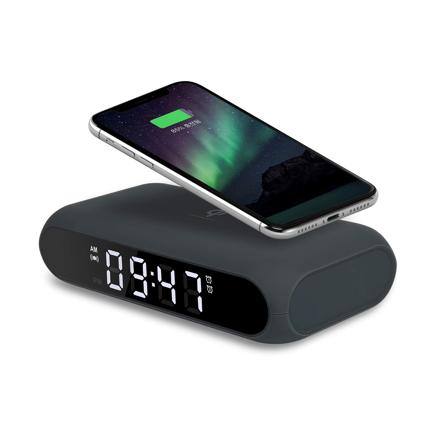 Mooas Qi Wireless Charging Digital Alarm Clock with Mirror - Slim Desk Clock for Bedroom, Office, Nightstand | Fast 10W Charger for iPhone 15/14/13 Pro, Samsung Galaxy S24/S23/S22, AirPods | USB Port & LED Display (Charcoal Gray) - Perfect for Home, Office, Travel and Gift Giving