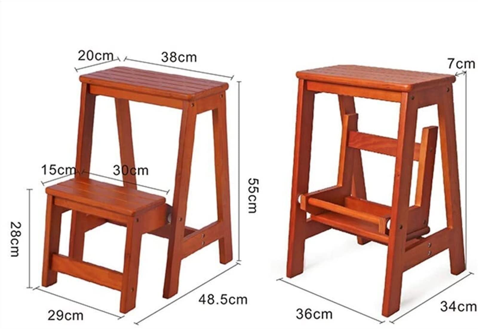 2-Step Wooden Ladder with Anti-Slip Surface, Multi-Functional Step Stool for Home, Library, Bedroom & Living Room - Foldable, Space-Saving Design for Easy Storage | Perfect as a Step Stool, Bookshelf Helper or Decorative Accent