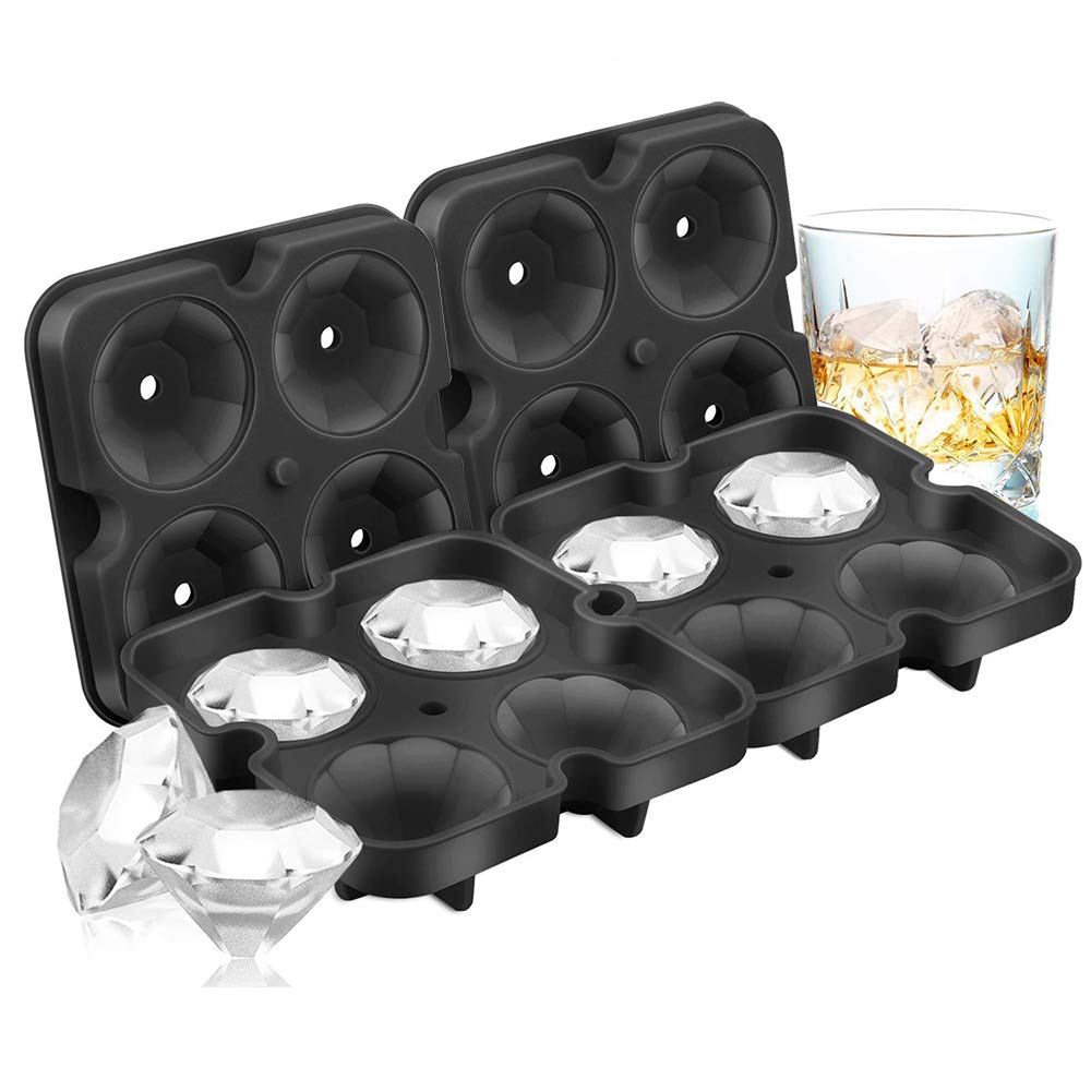 2PCS Silicone Ice Cube Mold - Diamond Shape Stackable Reusable Ice Ball Molds for Whiskey, Cocktails, Candy & Chocolate - Perfect for Home Bar, Parties & DIY Frozen Treats