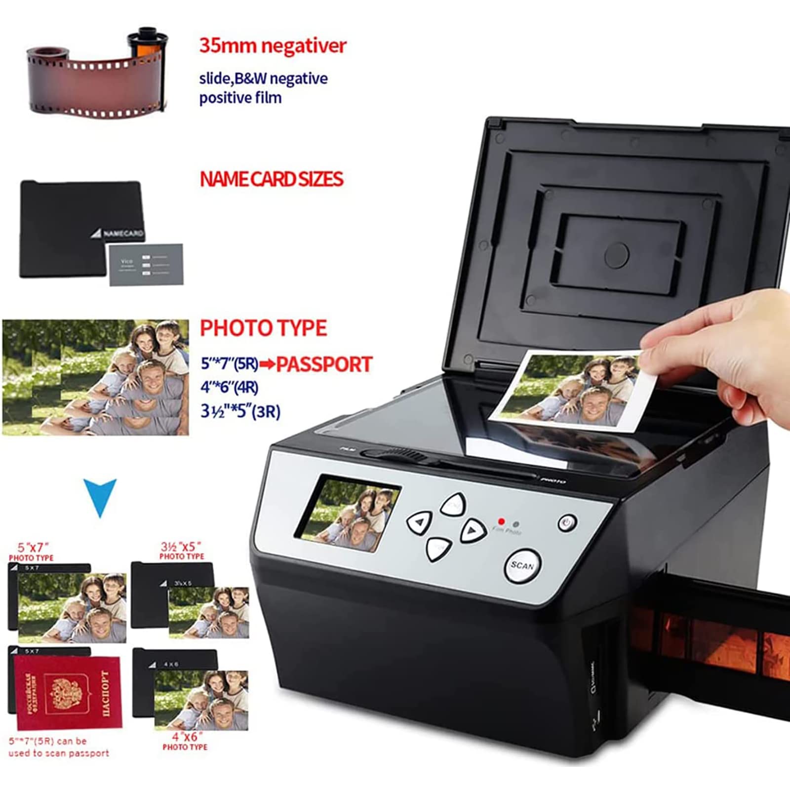 22MP Digital Film & Slide Scanner - Convert 35mm Color/B&W Negatives, 110 Film, Photos & Documents to JPEG | USB Output | Perfect for Archiving Old Memories, Digitizing Family Photos & Business Cards