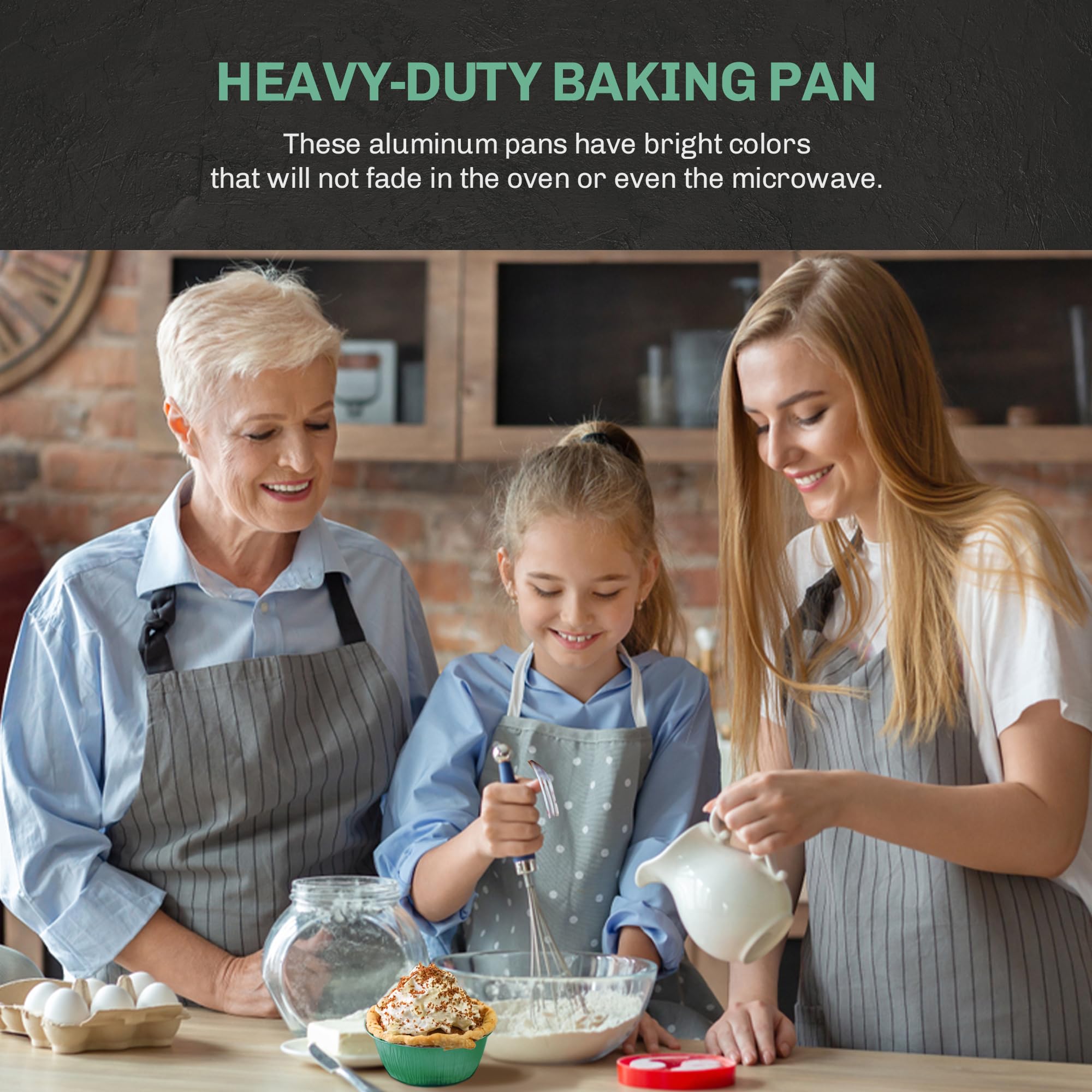 KitchenDance 4oz Disposable Aluminum Baking Cups with Lids - 500 Pack Green Colored Foil Pans for Creme Brulee, Flan, Cupcakes & Desserts - Perfect for Home Baking, Party Catering & Meal Prep