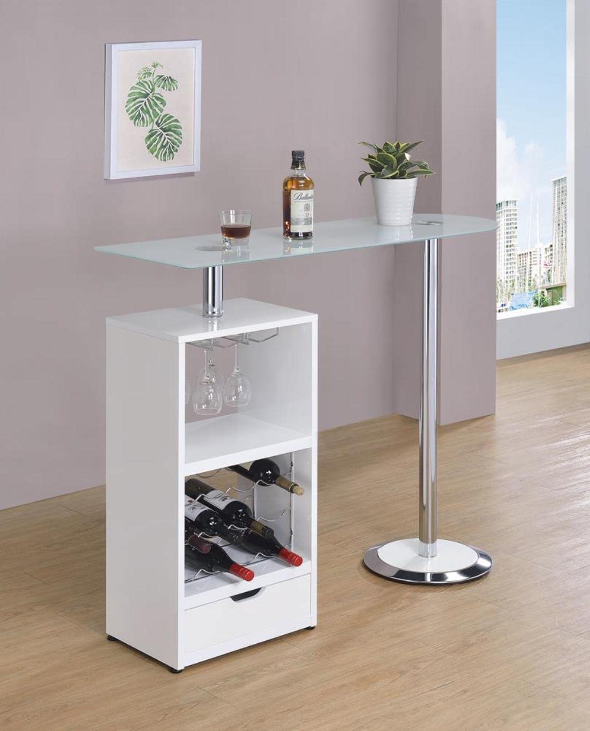 White Coaster Furniture Bar Table with Wine Storage - Perfect for Home Bars, Dining Rooms & Entertaining Spaces
