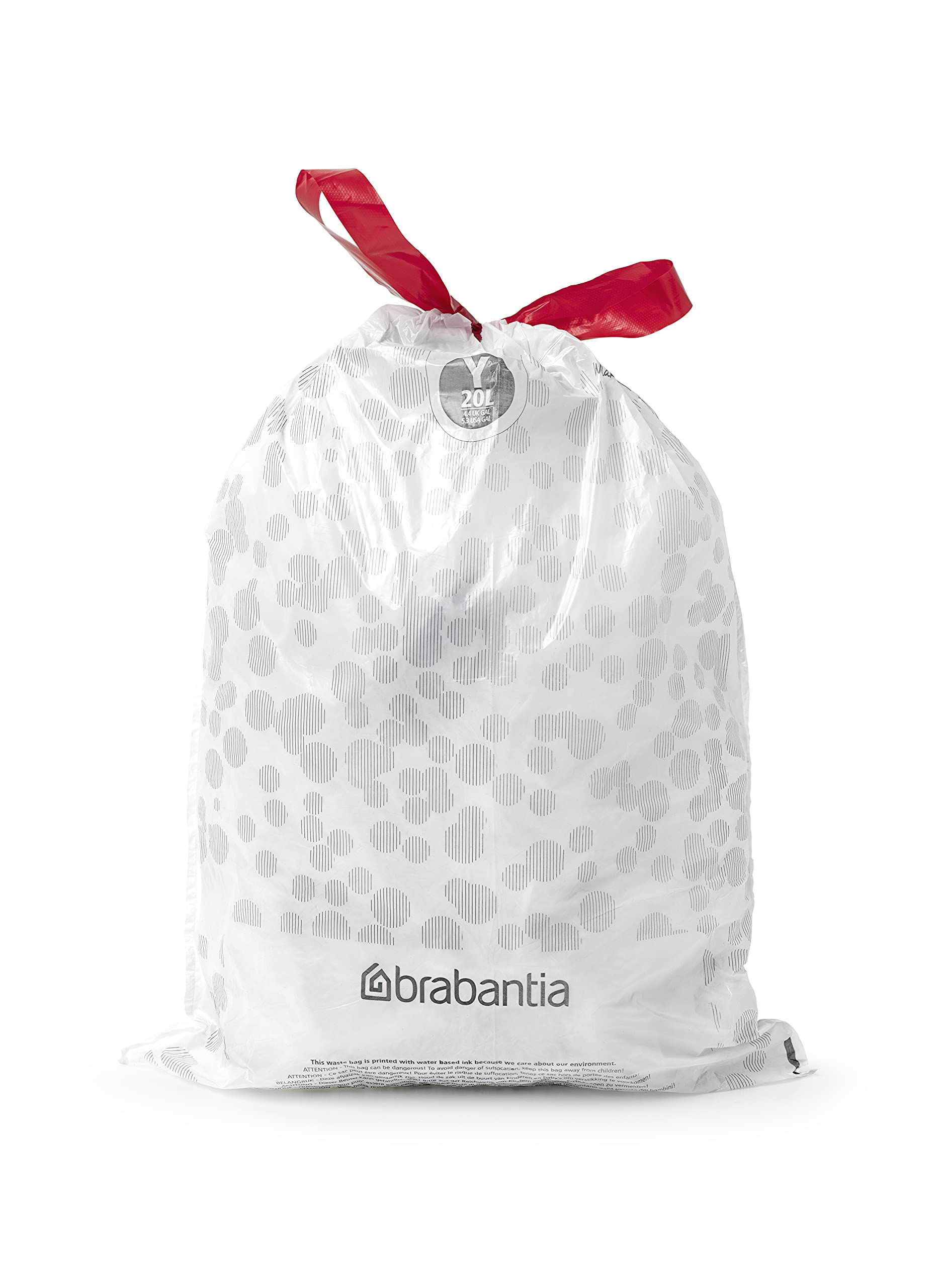 Brabantia PerfectFit Trash Bags - 40 Count, 5.3 Gallon (Size Y) Heavy Duty Drawstring Garbage Bags for Kitchen, Bathroom & Office Waste Bins - Leakproof & Tear-Resistant Trash Can Liners