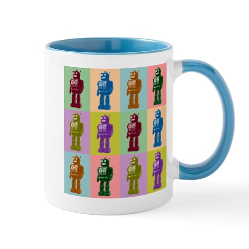 White/Blue Inside - Pop Art Robots Coffee Mug