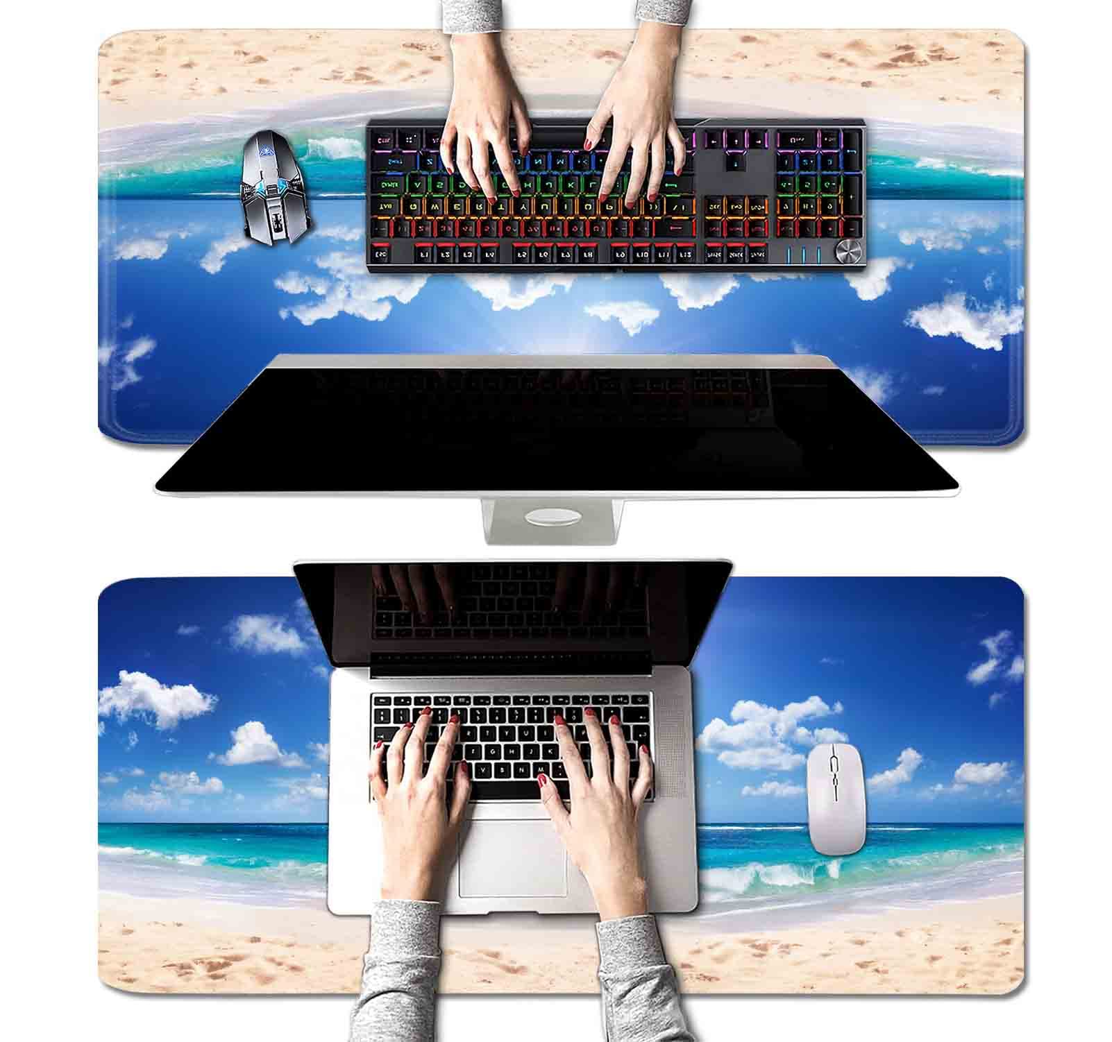 Blue Glitter Sun Beach XXL Mouse Pad - Non-Slip Rubber Base Large Gaming Mouse Mat for Full Desk Coverage | Perfect for Office, Home & Gaming Setup