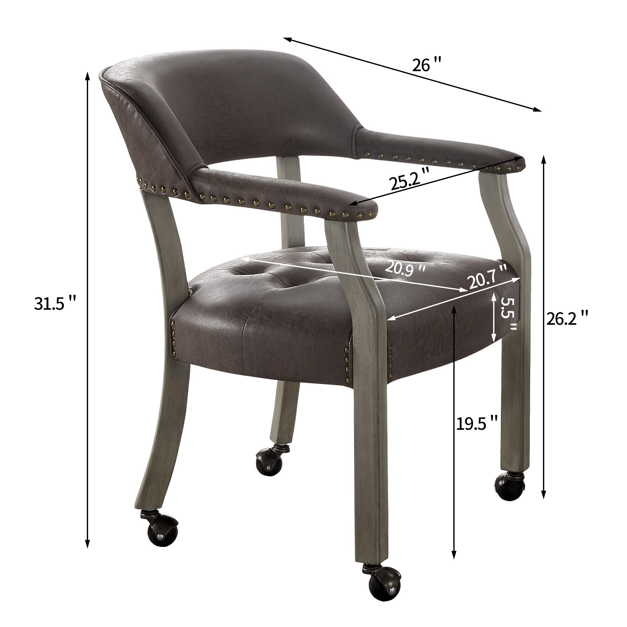 Solid Wood Executive Swivel Office Chair with Wheels & Arms - Classic Upholstered Desk Chair for Home Office, Dining Room & Living Room - 31.5