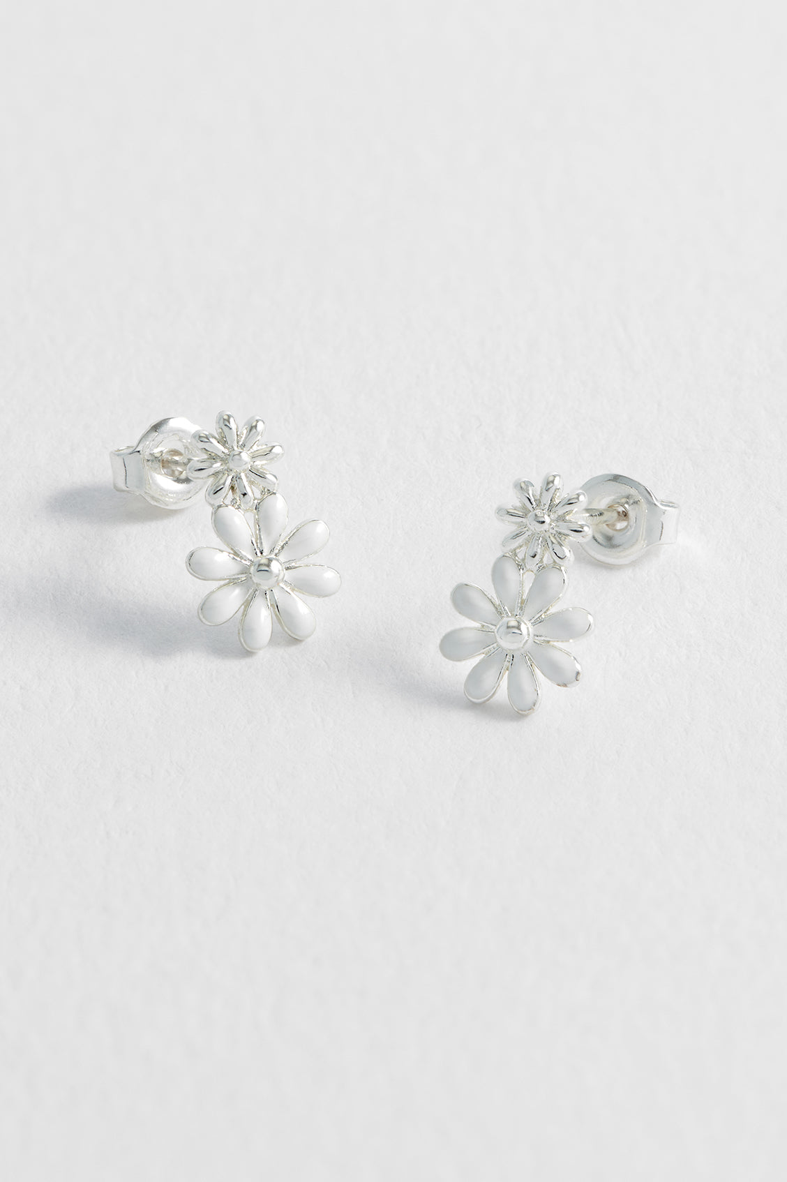 Elegant White Enamel Double Flower Stud Earrings for Women - Perfect for Weddings, Parties & Everyday Wear