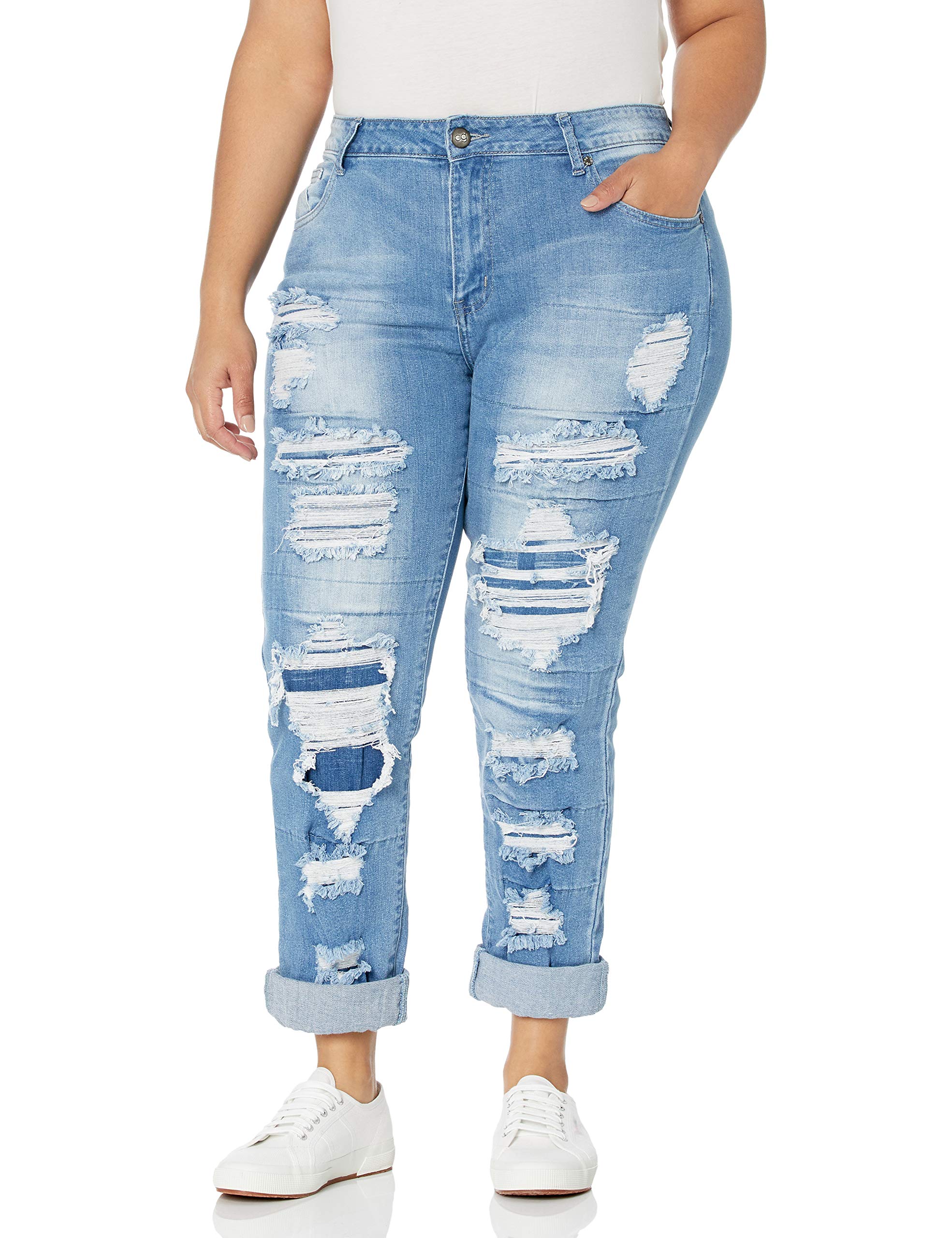 V.I.P.JEANS Women's Distressed Patched Skinny Ripped Jeans - High Waist Stretch Denim Pants for Casual Outfits & Streetwear Fashion