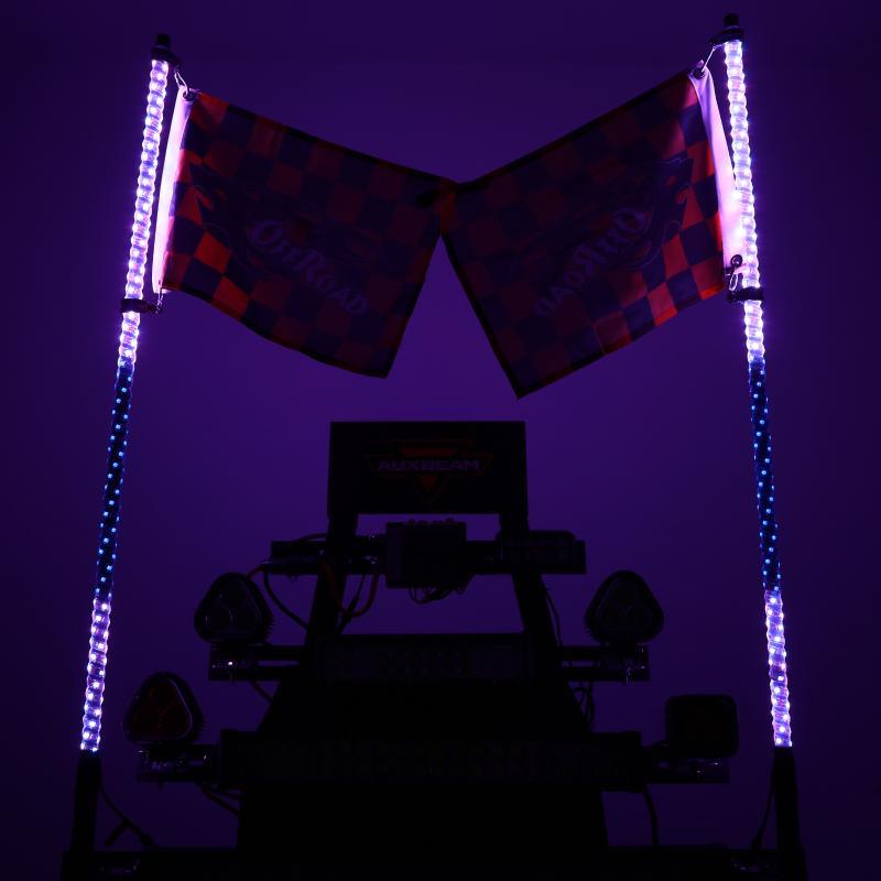 3FT/4FT LED RGB Whip Lights with Bluetooth & Remote Control - Universal Flagpole Light Mount for UTVs (Fits 1.75