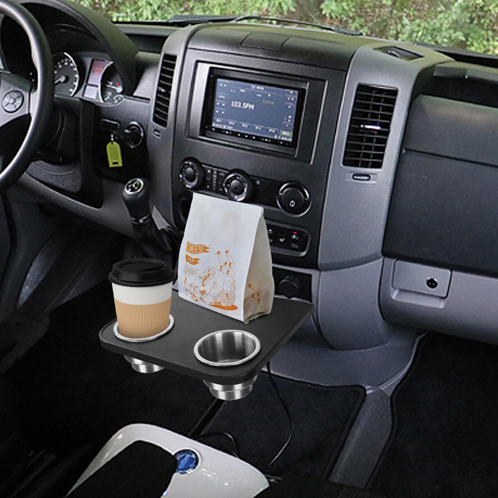 Stainless Steel RV Cup Holder & Snack Tray for 2006-2018 Mercedes-Benz Sprinter NCV3 Camper Van | Phone Table & Drink Accessory | Perfect for Road Trips & Camping
