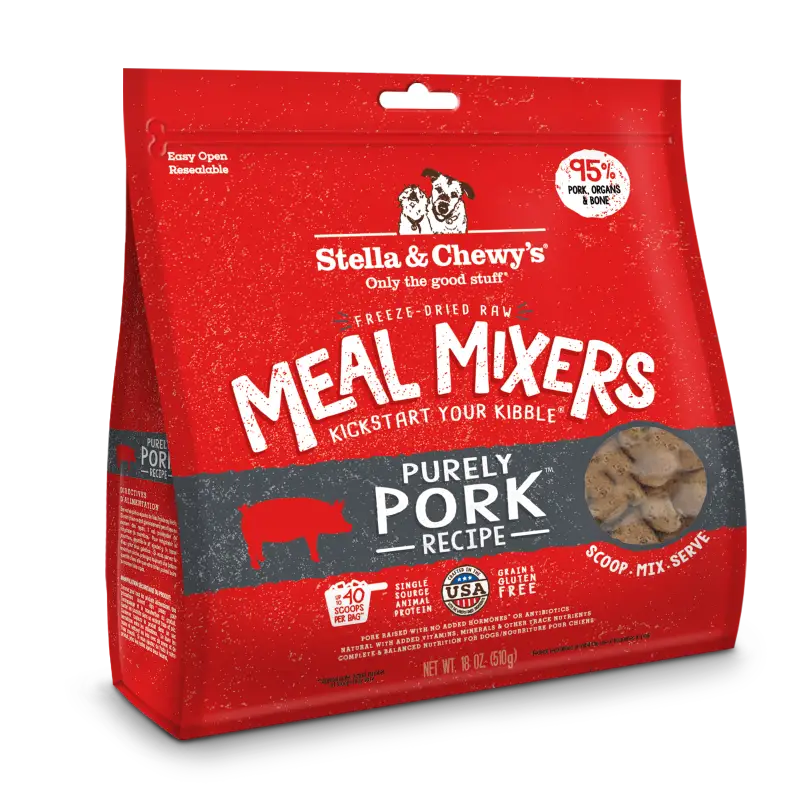 Stella & Chewy's Purely Pork Freeze-Dried Raw Dog Food Topper - Grain-Free Protein Boost for Small & Large Dogs - Perfect for Kibble Mixing or Training Treats