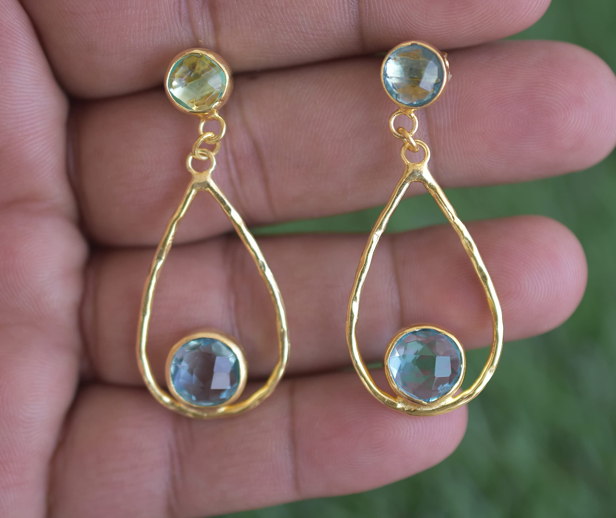 18K Gold Plated Blue Topaz Earrings for Women - November Birthstone Jewelry, Fashionable Gemstone Earrings for Birthday & Anniversary Gifts - Perfect for Parties, Weddings & Everyday Wear - VE-354
