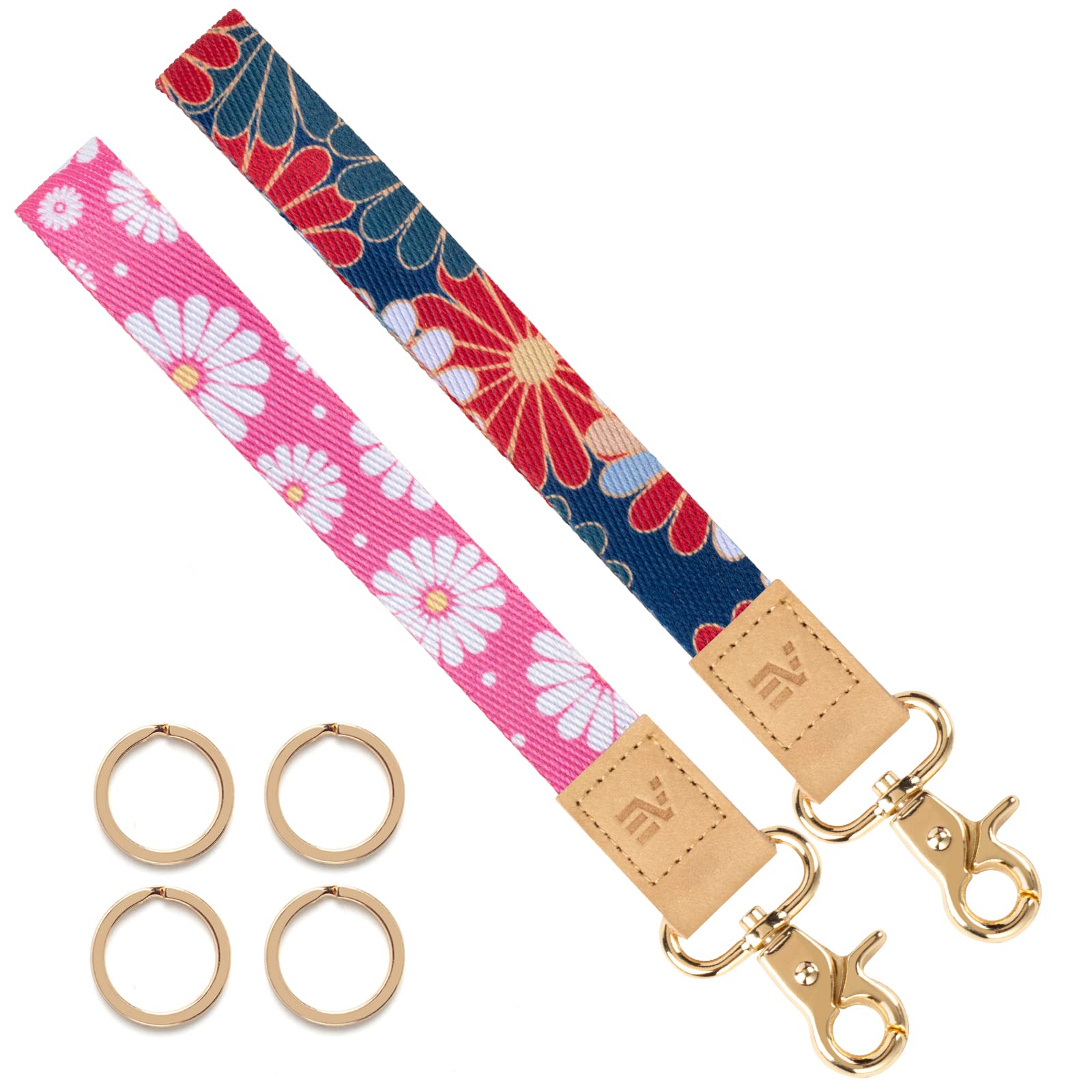 2 Pack Keychain Lanyards for Women - Wristlet Key Holder with 4 Keyrings for Office & Travel