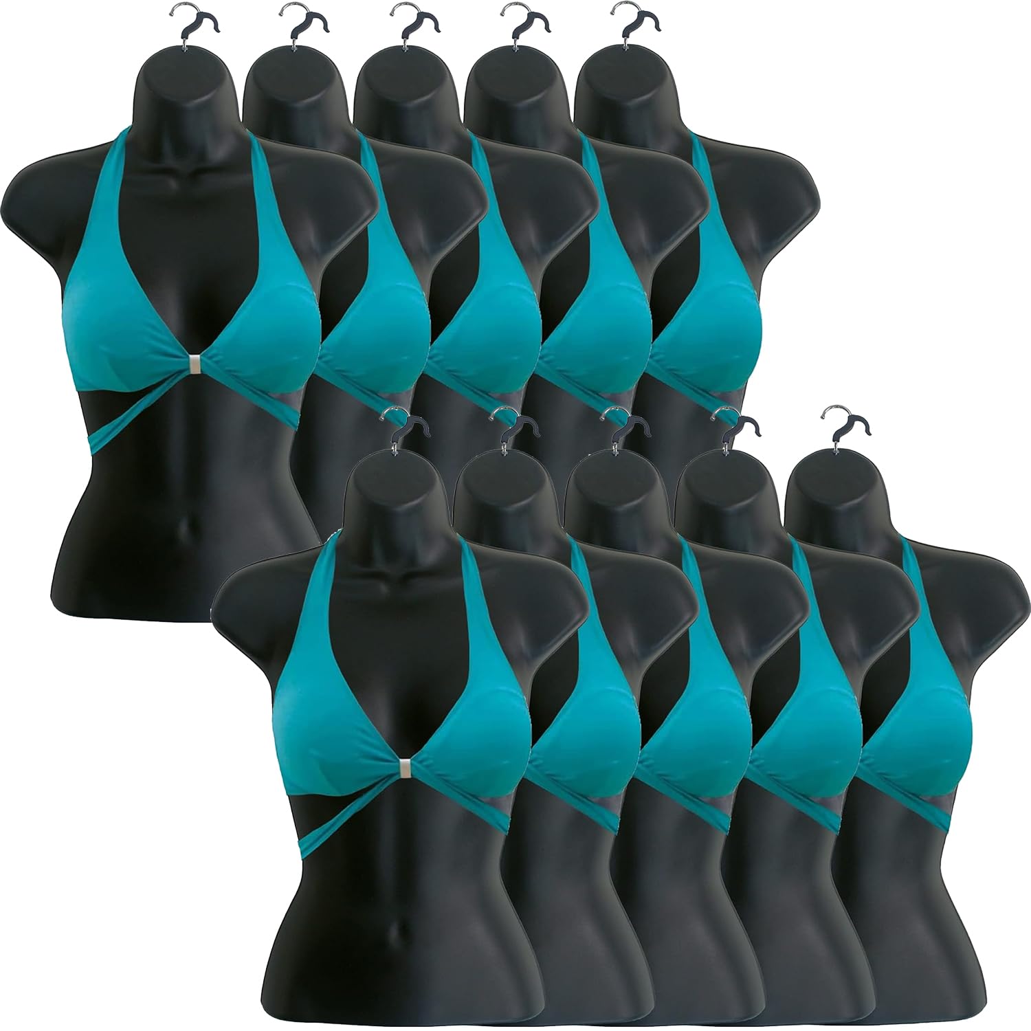 Black Female Hollow Back Mannequin Torso Set with Hanging Hook - Size S/M (10 Pack) - Perfect for Retail Stores, Boutique Displays & Fashion Showrooms