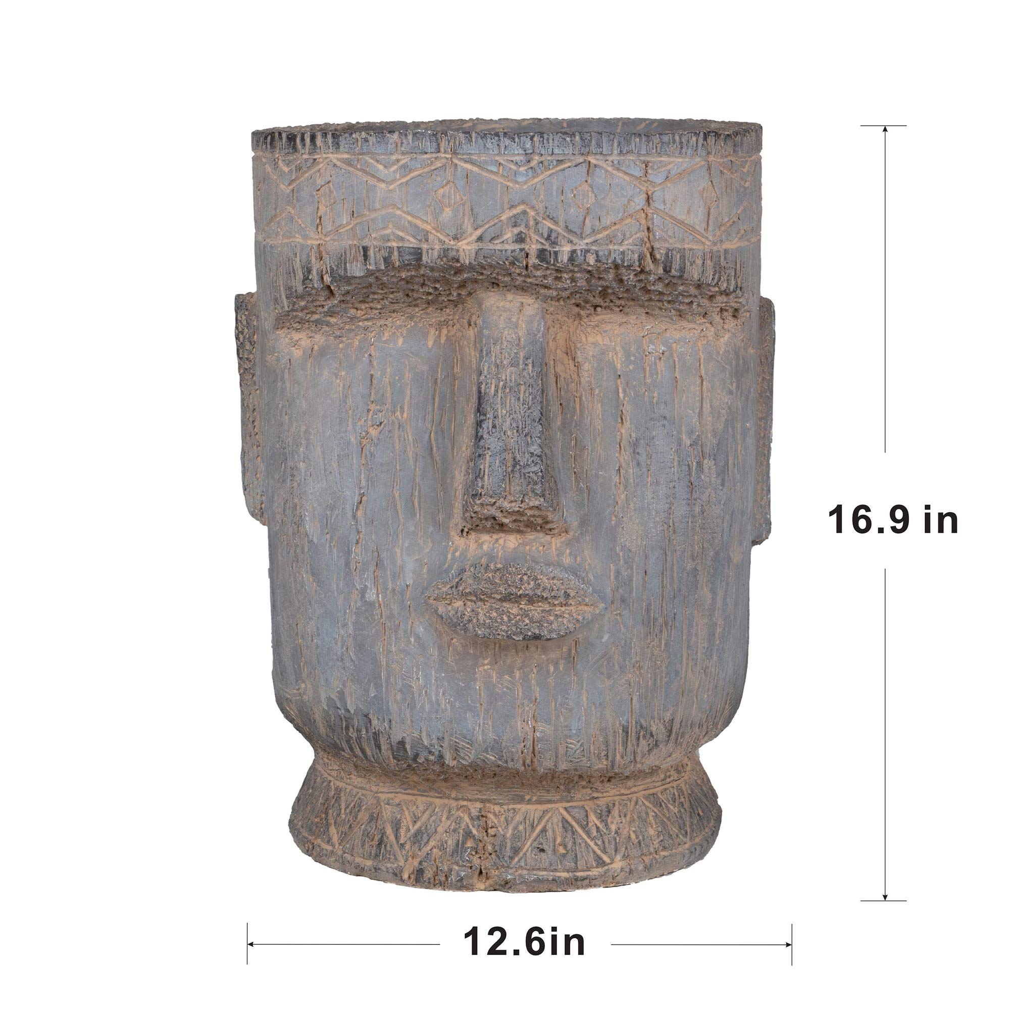 A&B Home Easter Island Statue Outdoor Planter - 17 Inch Gray Face Planter Vase for Garden, Patio & Home Decor - Perfect for Succulents, Flowers & Indoor/Outdoor Plants
