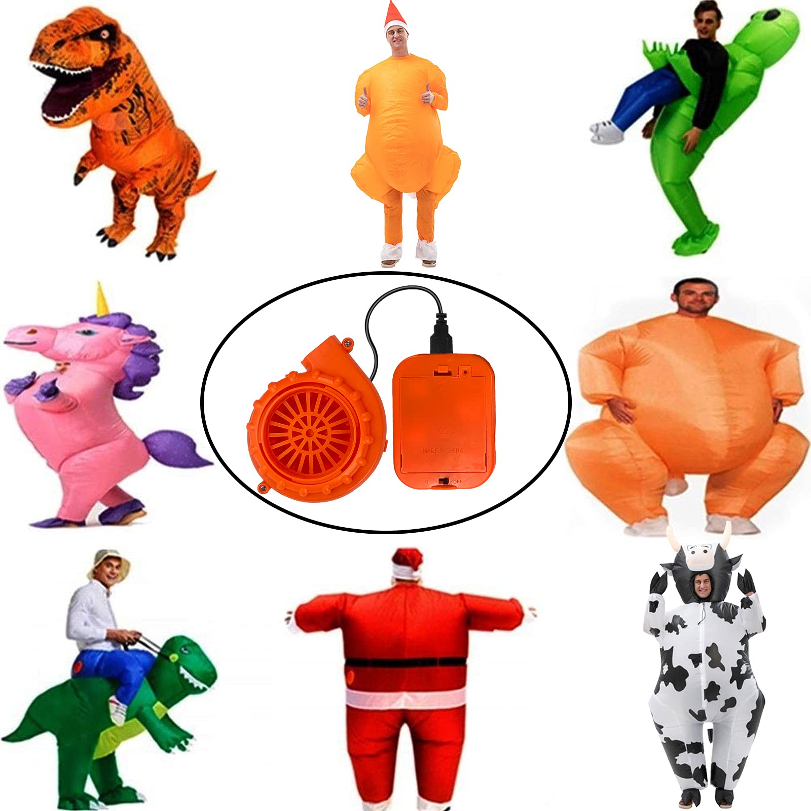 Portable Mini Blower Fan for Inflatable Costumes - Halloween Dinosaur Costume Accessory, Orange - Perfect for Cosplay, Halloween Parties & Outdoor Events