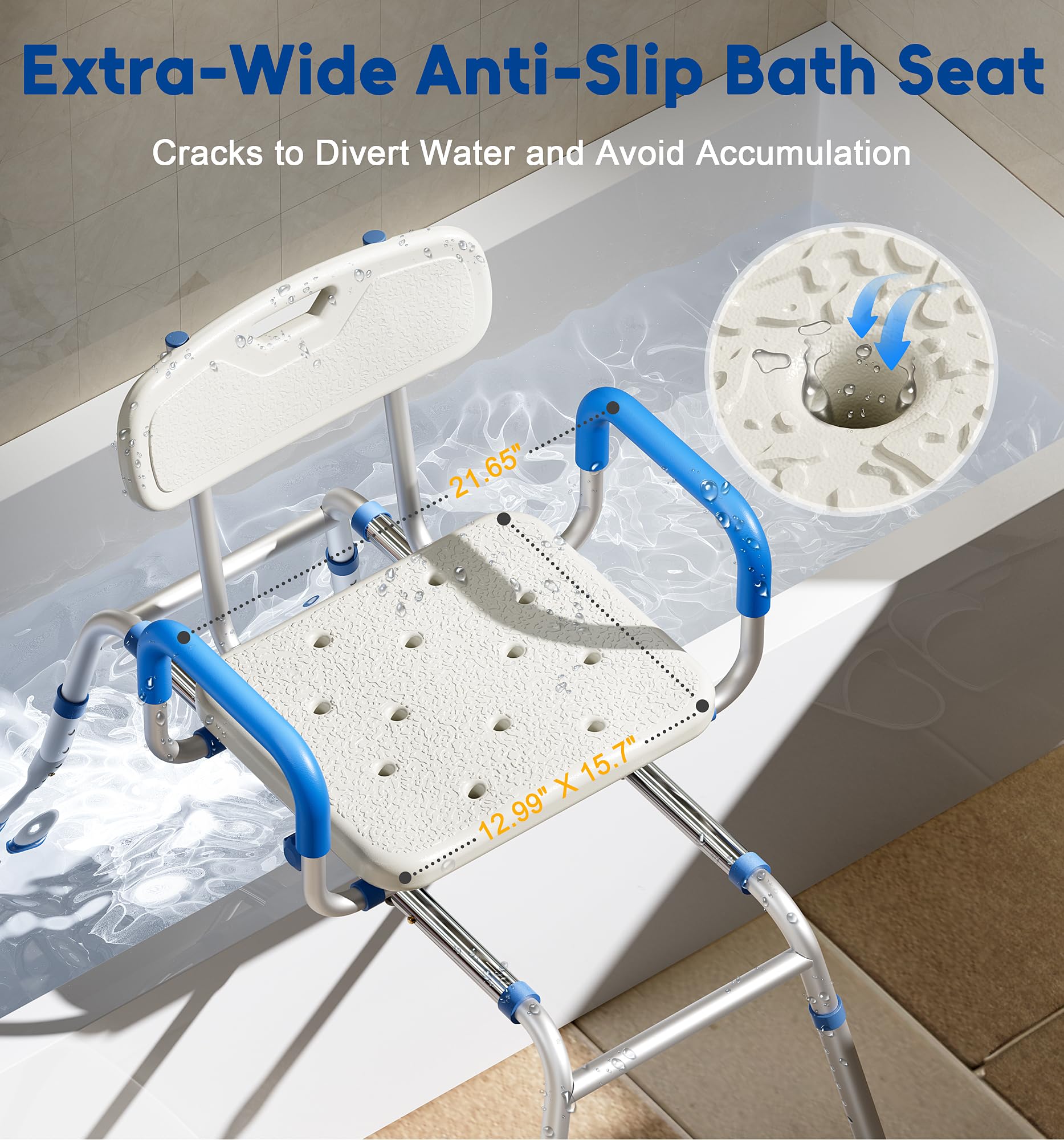FSA/HSA Eligible Sliding Shower Chair with Extra-Wide 360° Swivel Seat - 330lbs Weight Capacity Tub Transfer Bench with Non-Slip Padded Arms & Adjustable Height - Ideal for Elderly & Disabled Bath Safety - Perfect for Shower, Bathtub & Bathroom Mobility Assistance