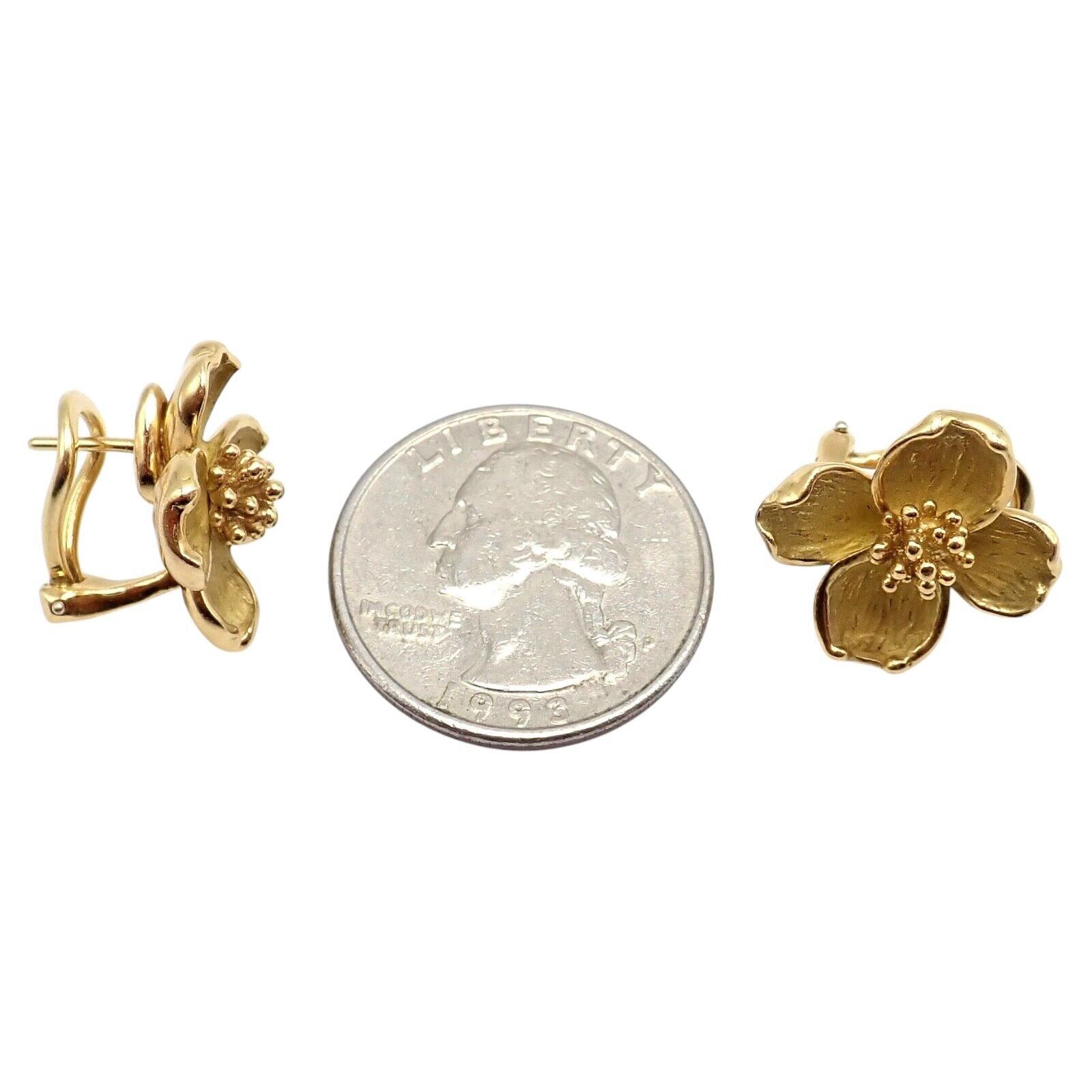 Authentic Vintage Tiffany & Co 18K Yellow Gold Dogwood Flower Earrings - Elegant Jewelry for Women, Perfect Gift for Anniversary, Wedding & Special Occasions