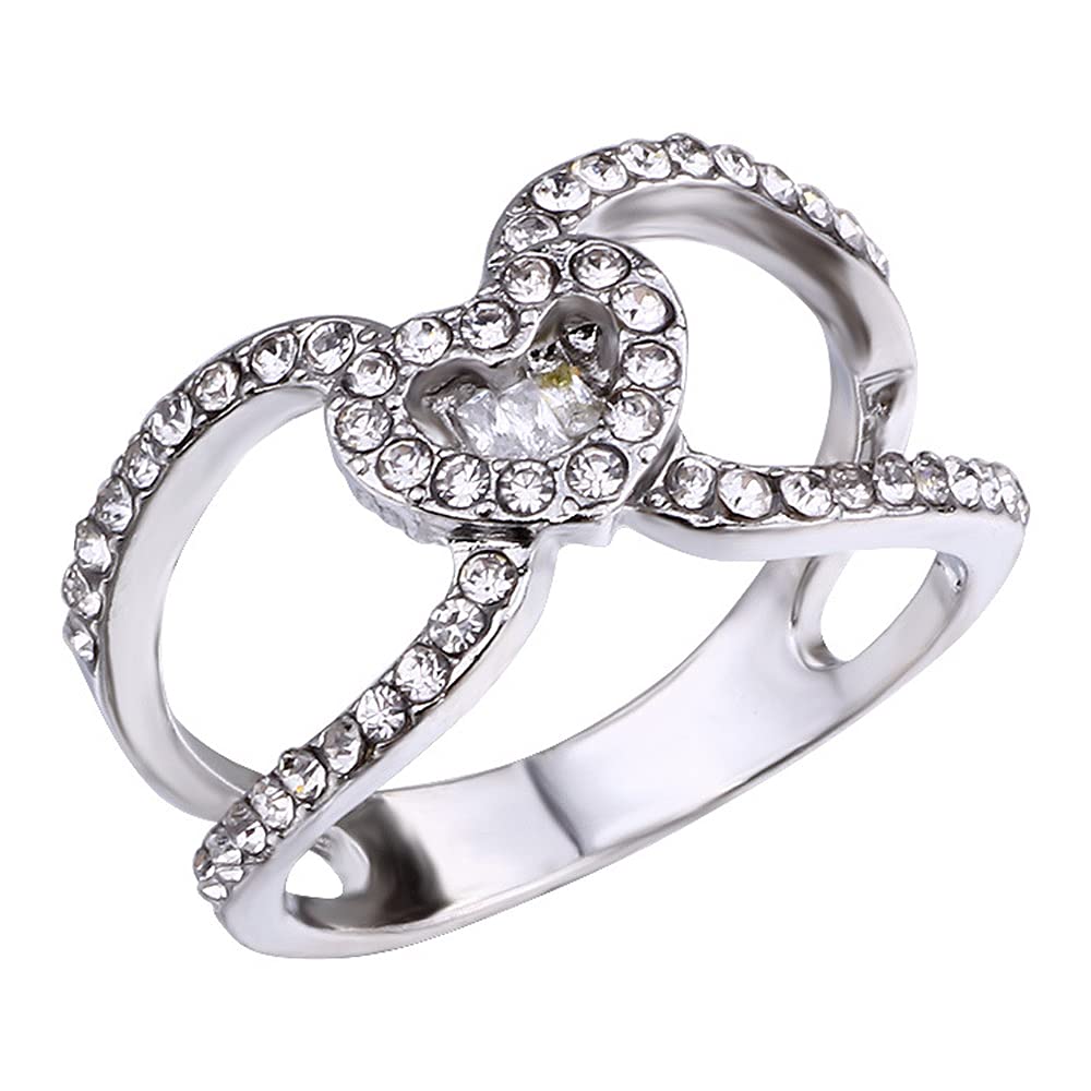 925 Sterling Silver Heart-Shaped Cubic Zirconia Ring - Shiny Full Diamond Eternity Band for Women (Size 6) | Elegant Gift for Anniversary, Valentine's Day & Special Occasions