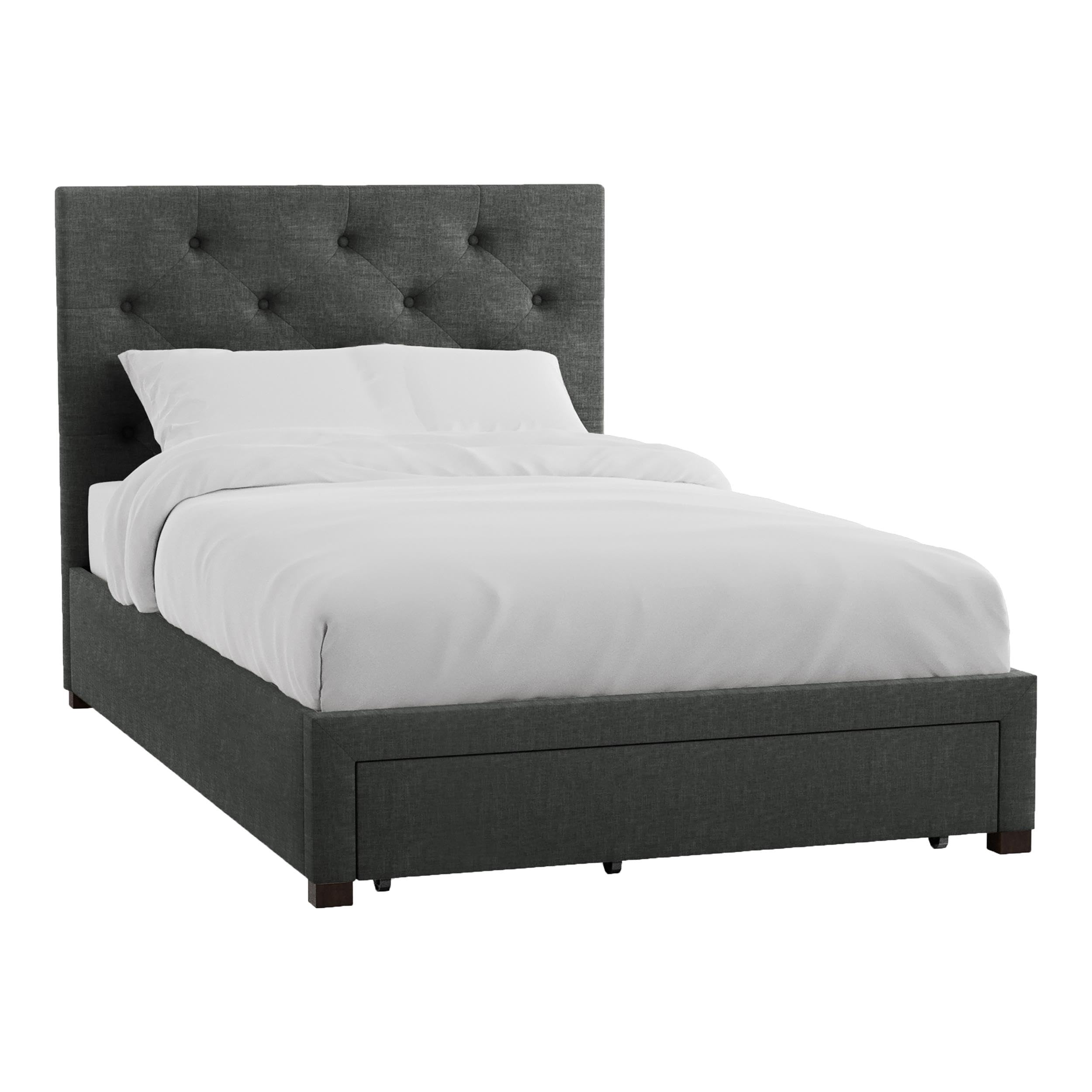 Furniture of America Bethn Transitional Fabric Storage Full Bed in Dark Gray - Modern Upholstered Platform Bed Frame with Underbed Storage for Small Spaces, Bedroom, Guest Room, Apartment