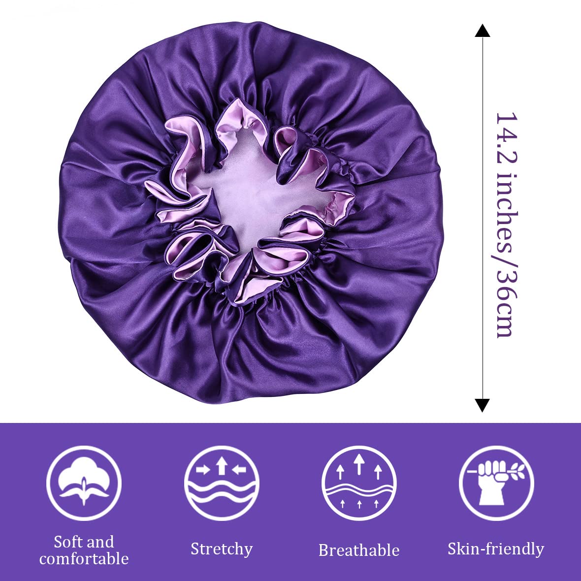 Women's Double Layer Reversible Satin Sleep Bonnet - Elastic Hair Night Cap for Curly & Natural Hair Protection - Perfect for Bedtime, Travel & Salon Visits
