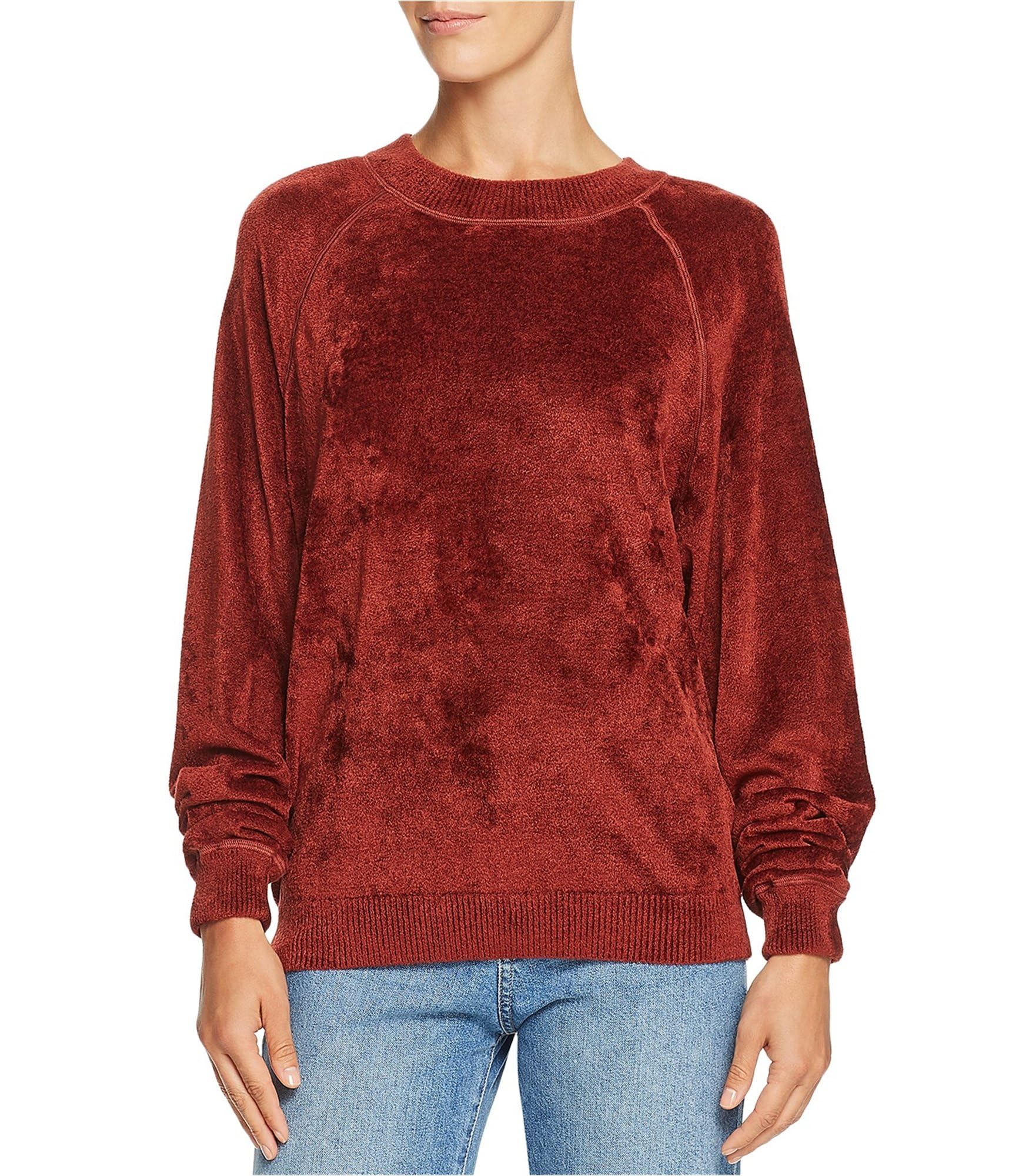Elizabeth and James Women's Velvet Sweatshirt - Soft Red Pullover, Medium Size | Cozy Casual Wear for Fall & Winter, Perfect for Lounge, Office & Date Nights