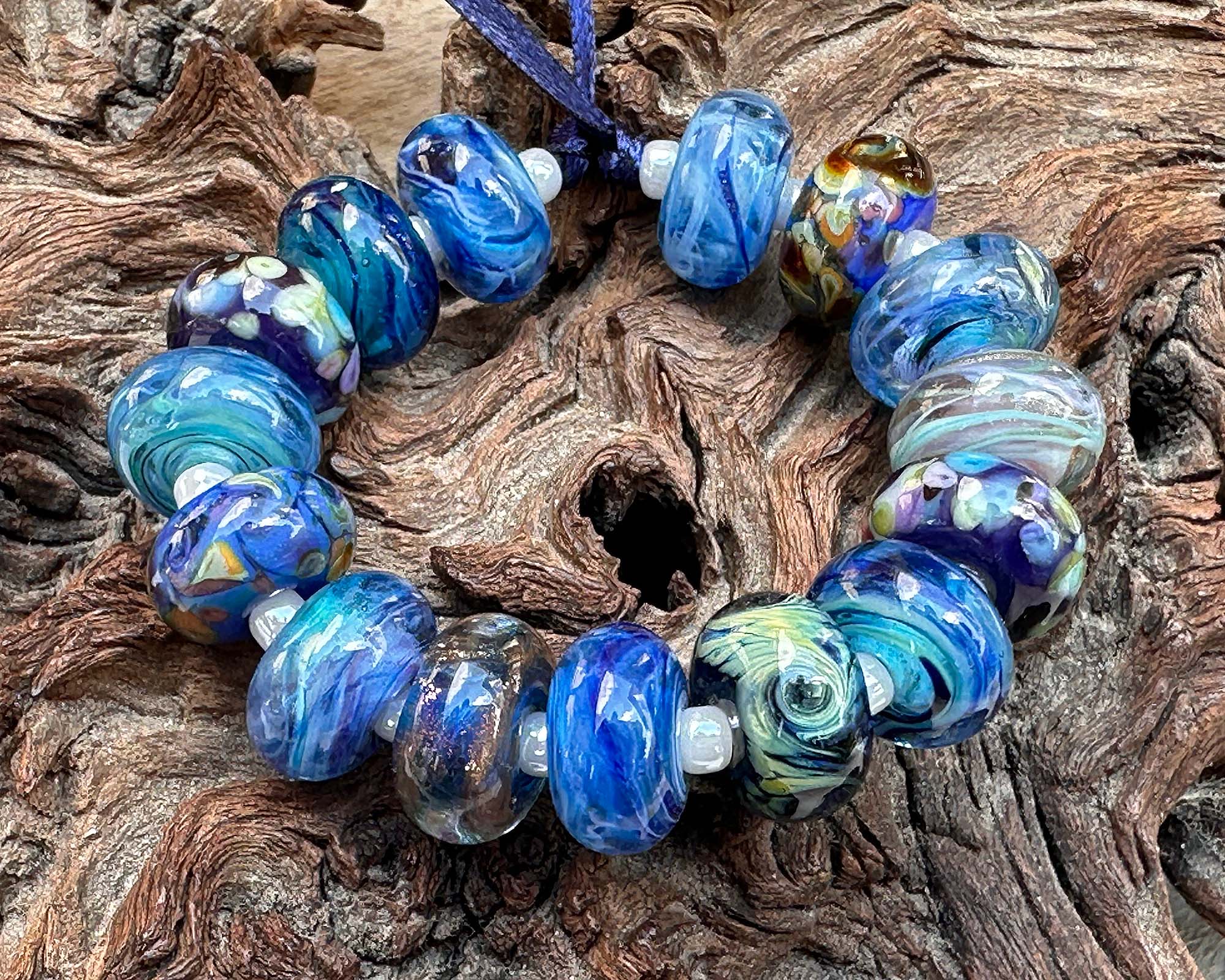 15-Piece Eclectic Blue Mix Lampwork Glass Beads Set - Handmade SRA Beads for Jewelry Making, DIY Crafts, Bracelets & Necklaces - Perfect for Boho, Hippie & Artistic Designs