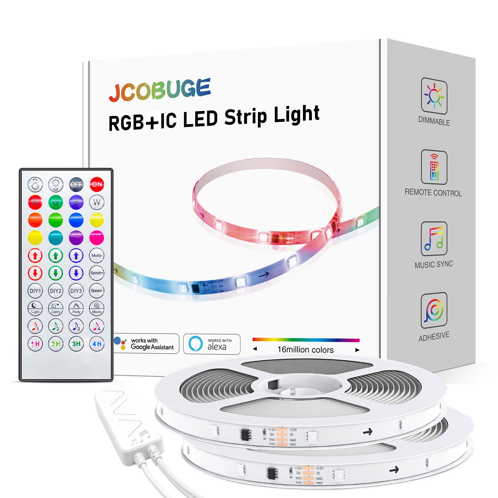 JCOBUGE Smart LED Strip Lights 32.8FT RGB+IC, Alexa & Google Assistant Compatible, Color Changing Lights with Rainbow Effects & Smart Segment Control - Perfect for Bedroom, Gaming Room & Home Decor (5G WiFi Not Supported)
