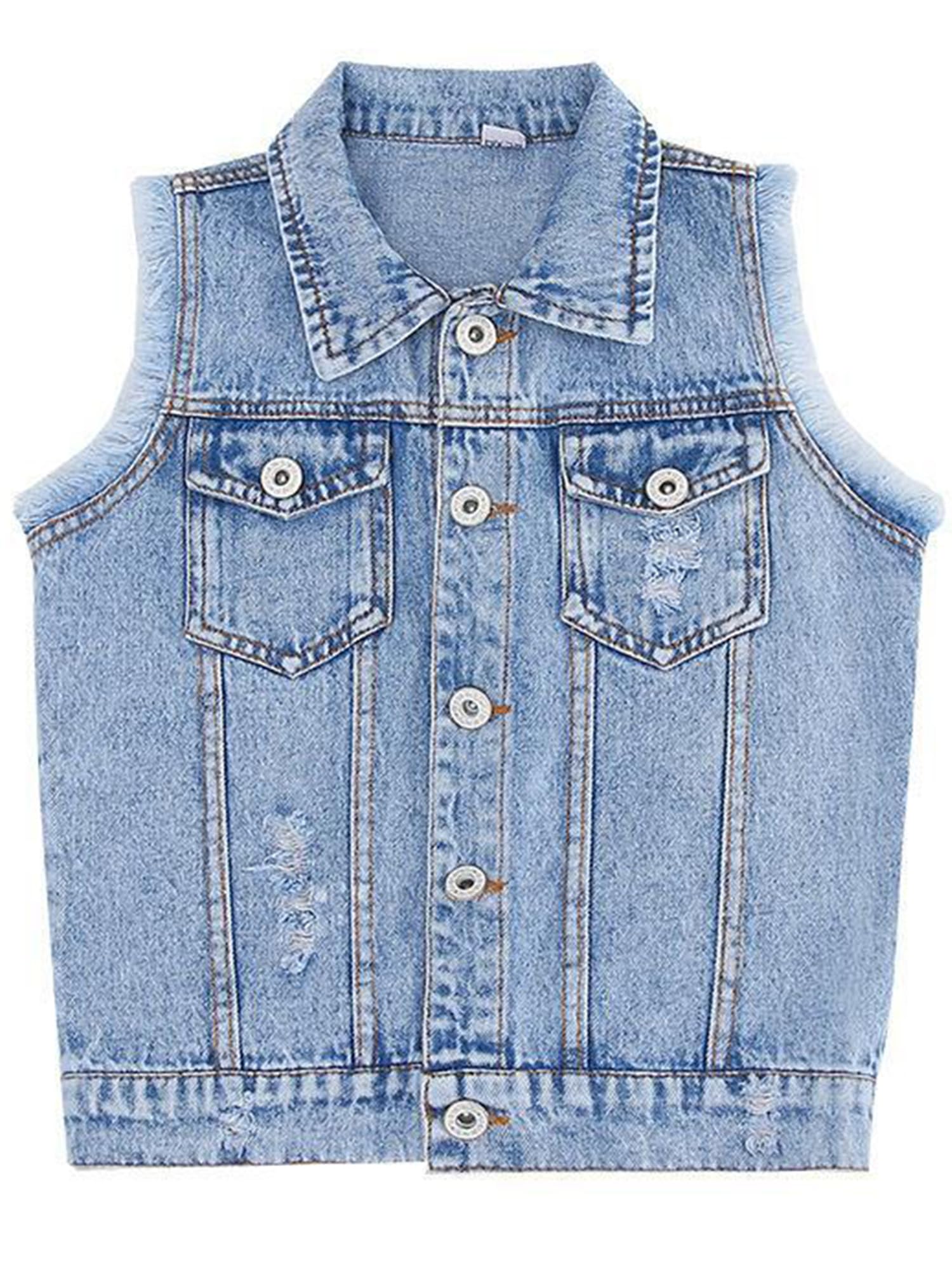 Girls' Distressed Denim Vest Jacket - Casual Cowboy Waistcoat Top for Kids - Stylish Jean Gilet for School & Fashion Outfits - Perfect for Playdates, Parties & Everyday Wear