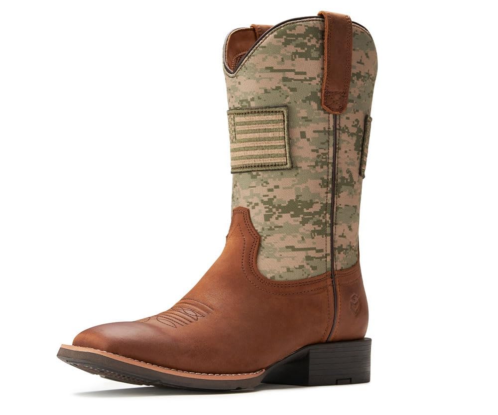 SUREWAY Men's Cowboy Boots - Square Toe Western Boots with American Flag Design | Oil & Slip Resistant | Durable & Stylish Pull-On Boots for Rodeo, Country Dance & Outdoor Work