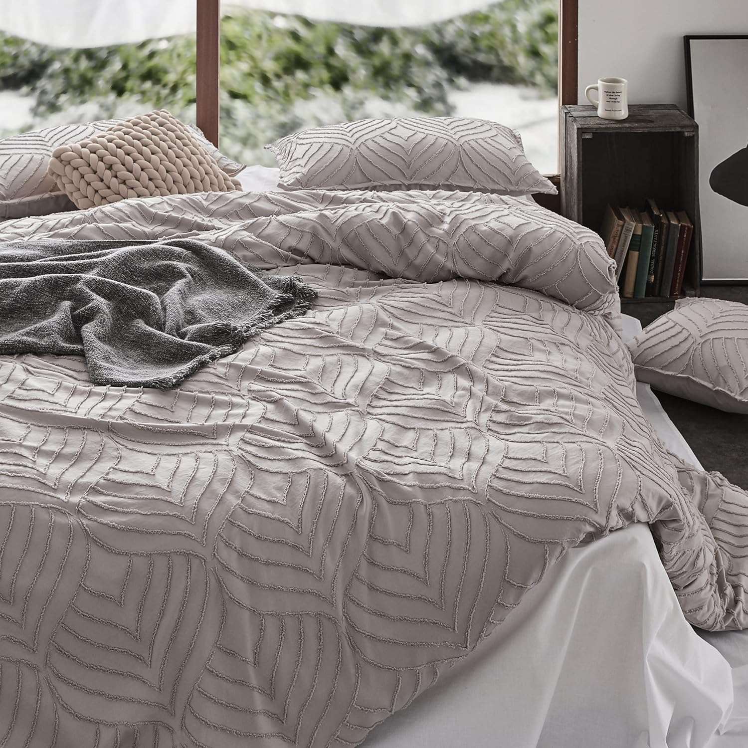 Premium 100% Brushed Microfiber Tufted Quilt Cover Set (3Pcs) - King Size, Beige - Soft & Breathable Bedding for Luxurious Comfort - Perfect for Master Bedrooms, Guest Rooms & Hotels