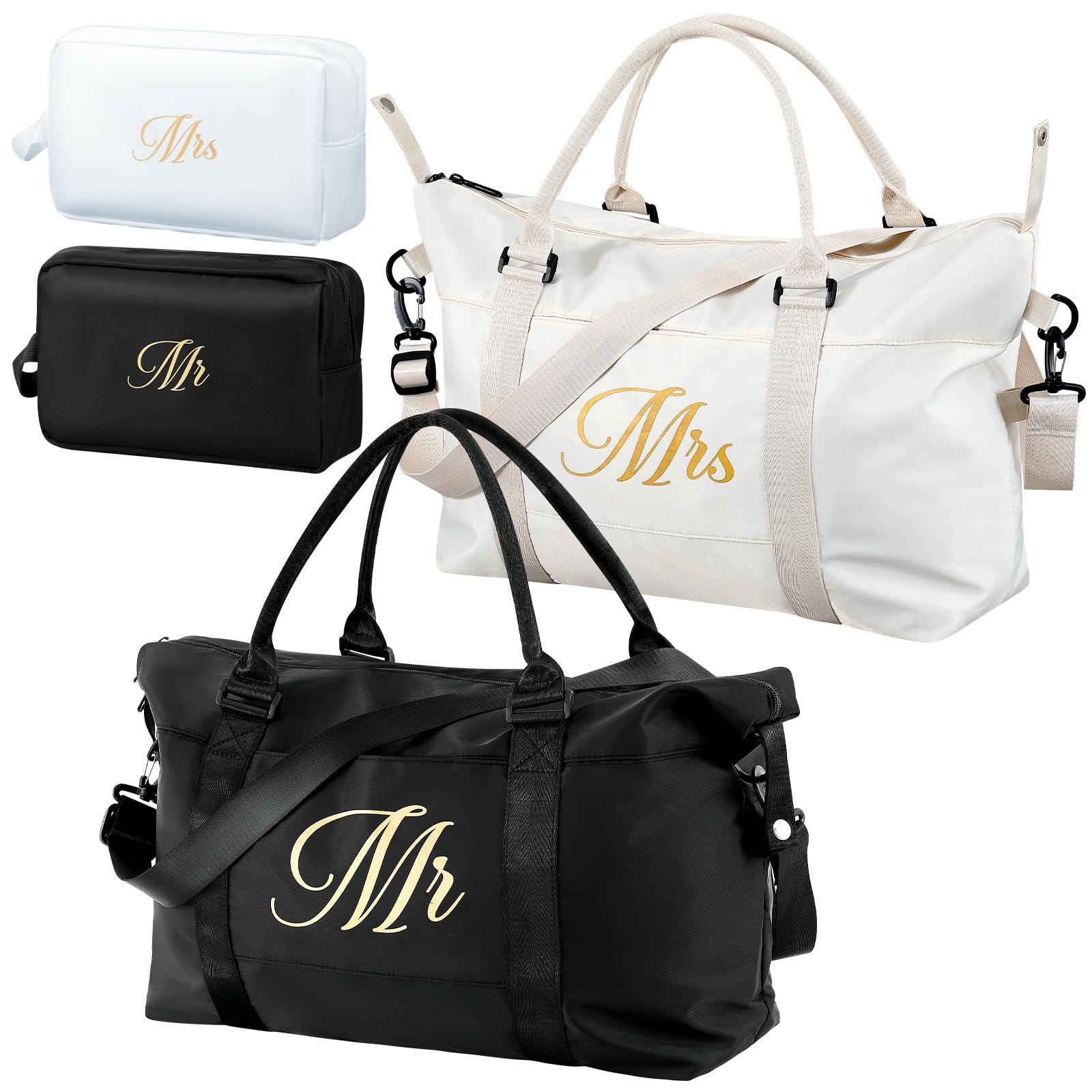 Sanwuta 4-Piece Wedding Duffel Bag Set - Mr & Mrs Honeymoon Travel Bags with Toiletry Pouches, His & Hers Weekender Gym Tote for Couples - Perfect for Bridal Shower Gifts, Romantic Getaways & Couples Travel Accessories