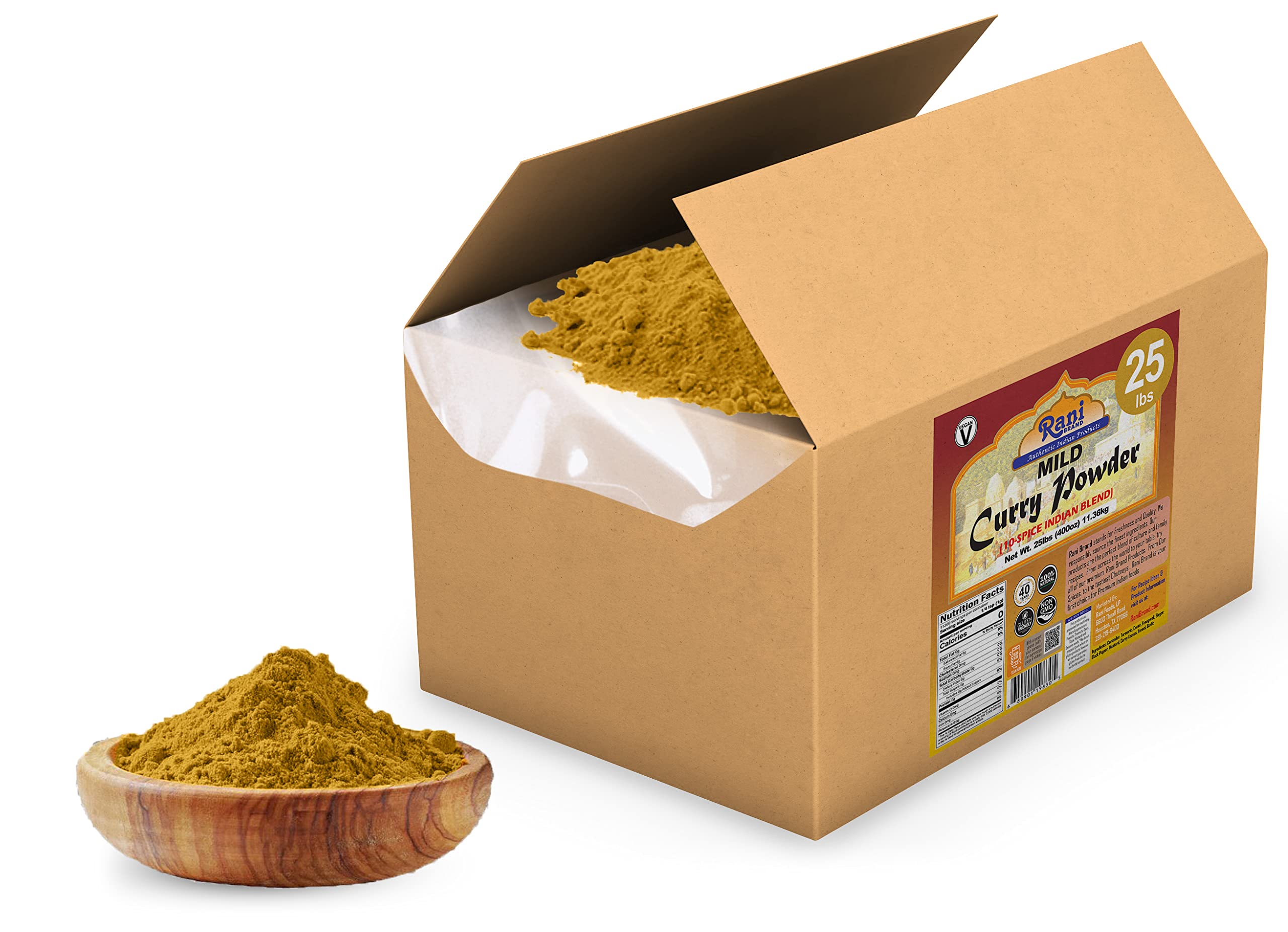 Authentic Rani Mild Curry Powder - 10-Spice Indian Blend (25lbs Bulk) | All Natural, Salt-Free, Vegan, Gluten Friendly | Perfect for Indian Cuisine, Meal Prep & Restaurant Use