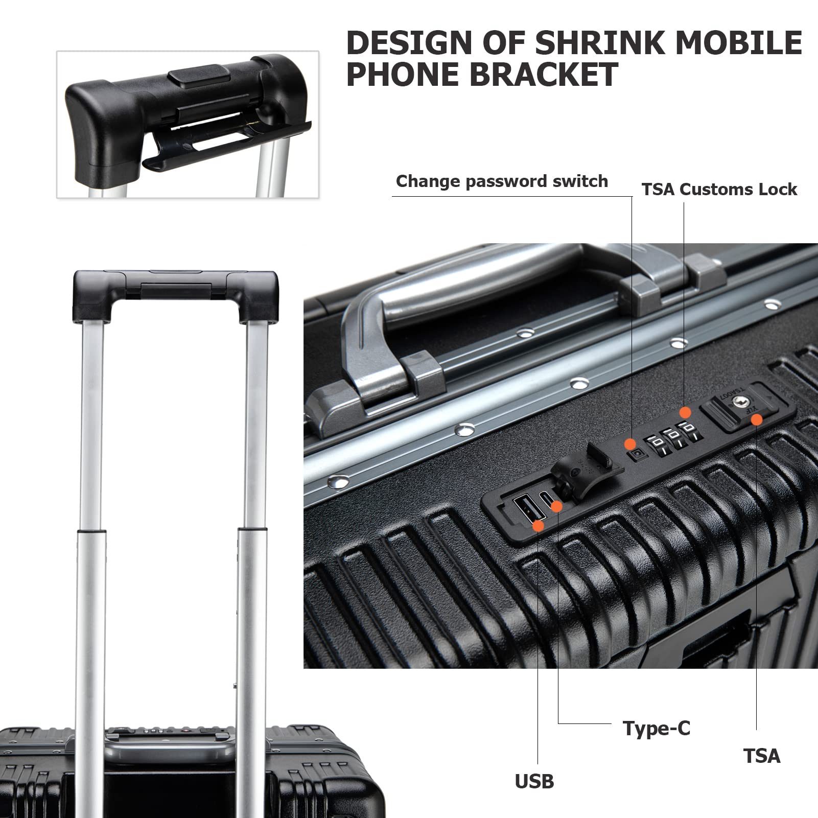 Feilario 24-Inch Aluminum Frame Hardshell Spinner Luggage - TSA Approved Carry-On Suitcase with Built-In Lock, USB Charging Port, Cup Holder & Phone Pocket | Perfect for Business Travel, Weekend Getaways & Airplane Trips