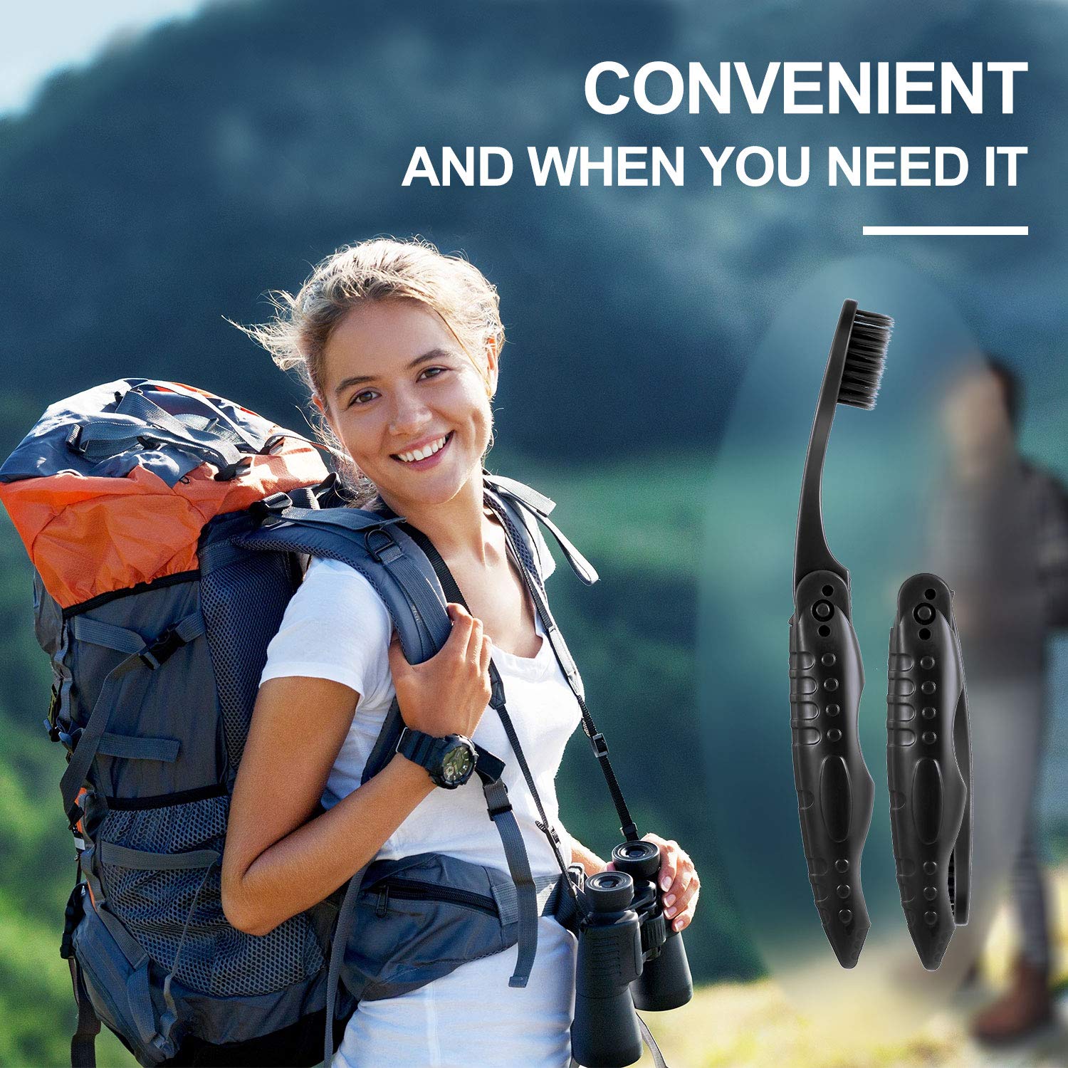 Boao 8-Pack Travel Toothbrushes - Individually Wrapped Black Folding Toothbrush for Travel, Camping & Hiking | Portable Charcoal Toothbrush with Soft/Medium Bristles | Perfect for Business Trips, Gym Bags & Emergency Kits
