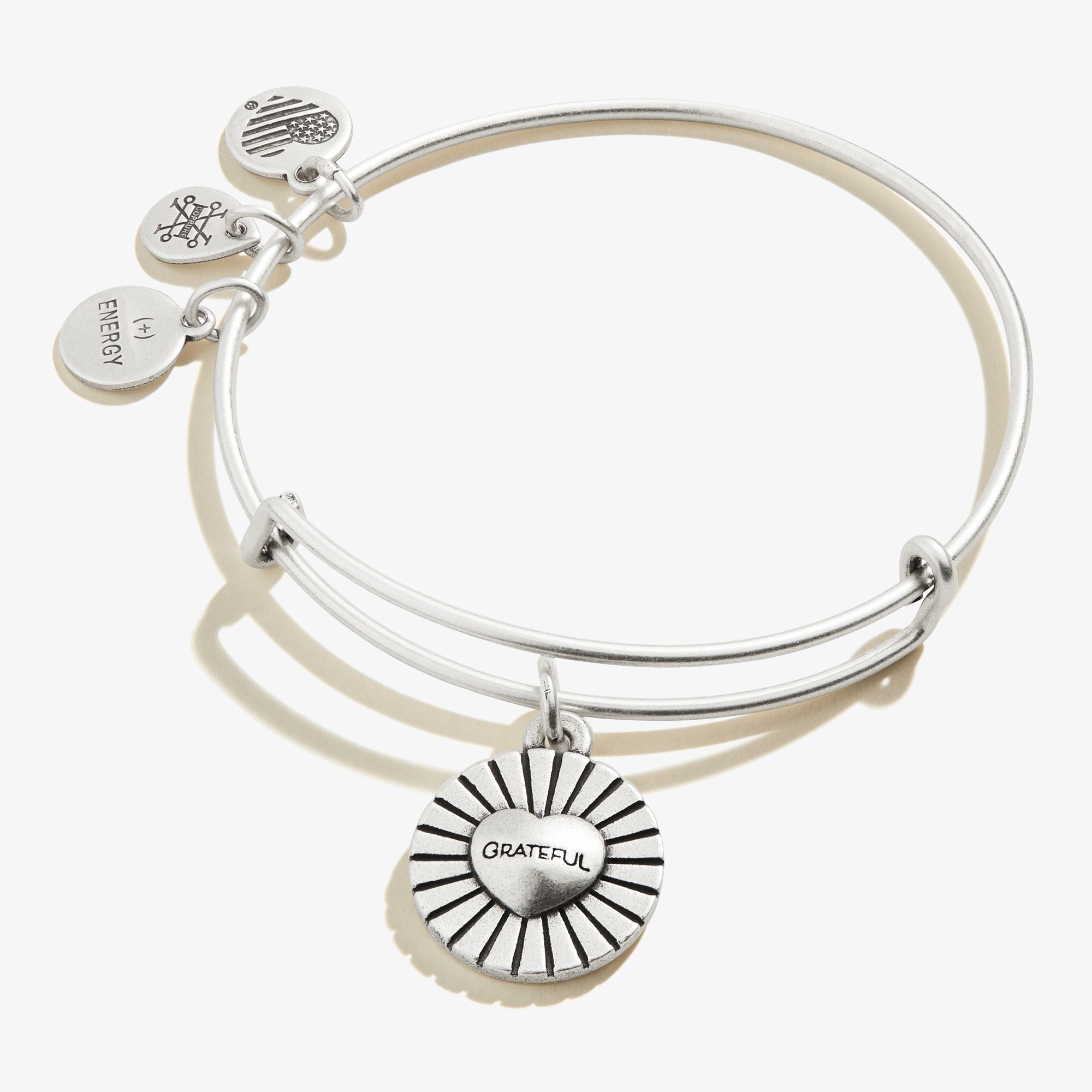 Grateful Heart Charm Bangle - Sterling Silver Inspirational Bracelet for Women - Perfect Gift for Mother's Day, Birthday & Everyday Wear