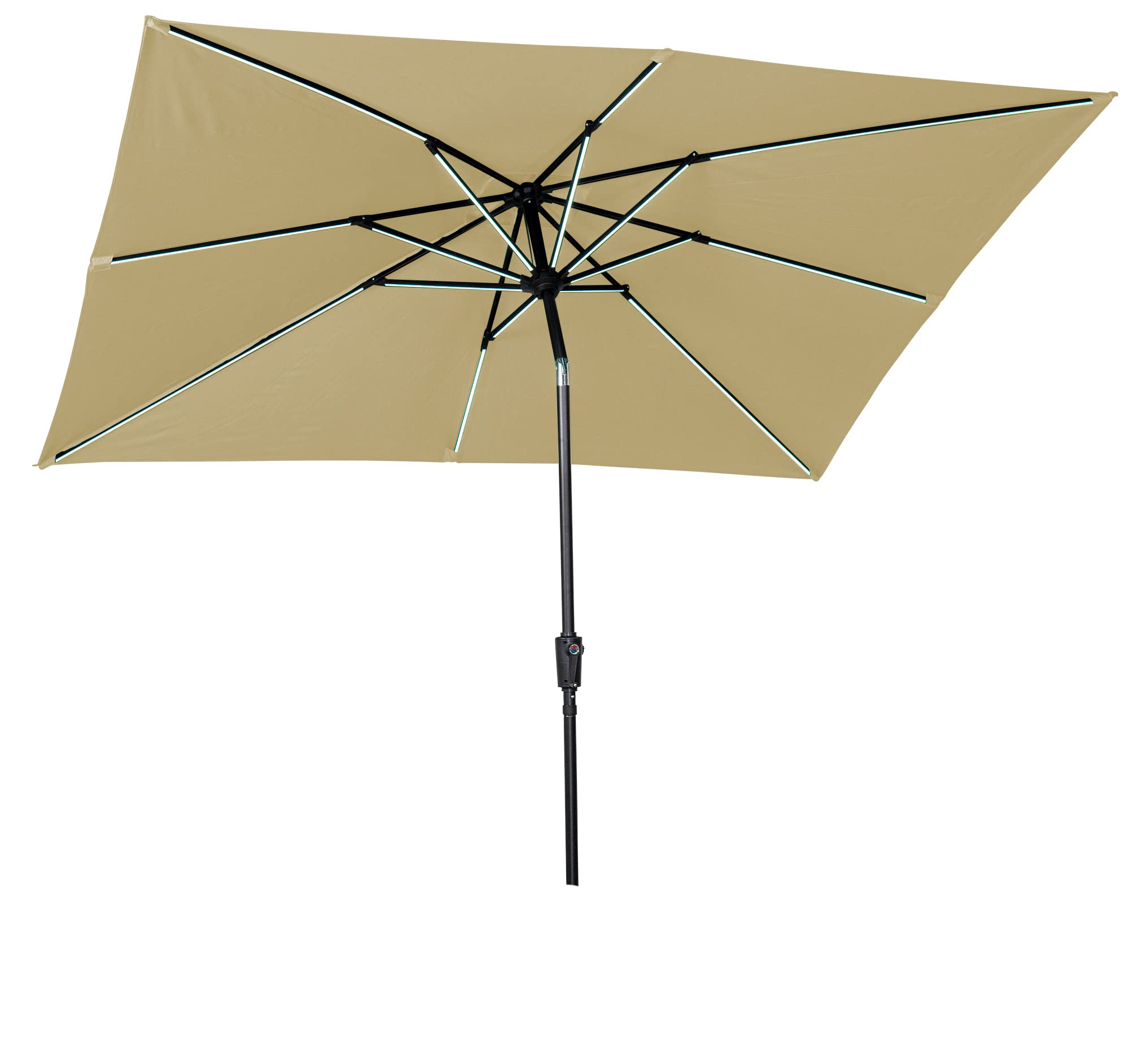Sun-Ray 811031 9'x7' Solar LED Patio Umbrella with 30 Lights - Crank & Tilt Aluminum Frame, Taupe - Perfect for Outdoor Dining, Poolside Lounging & Backyard Relaxation