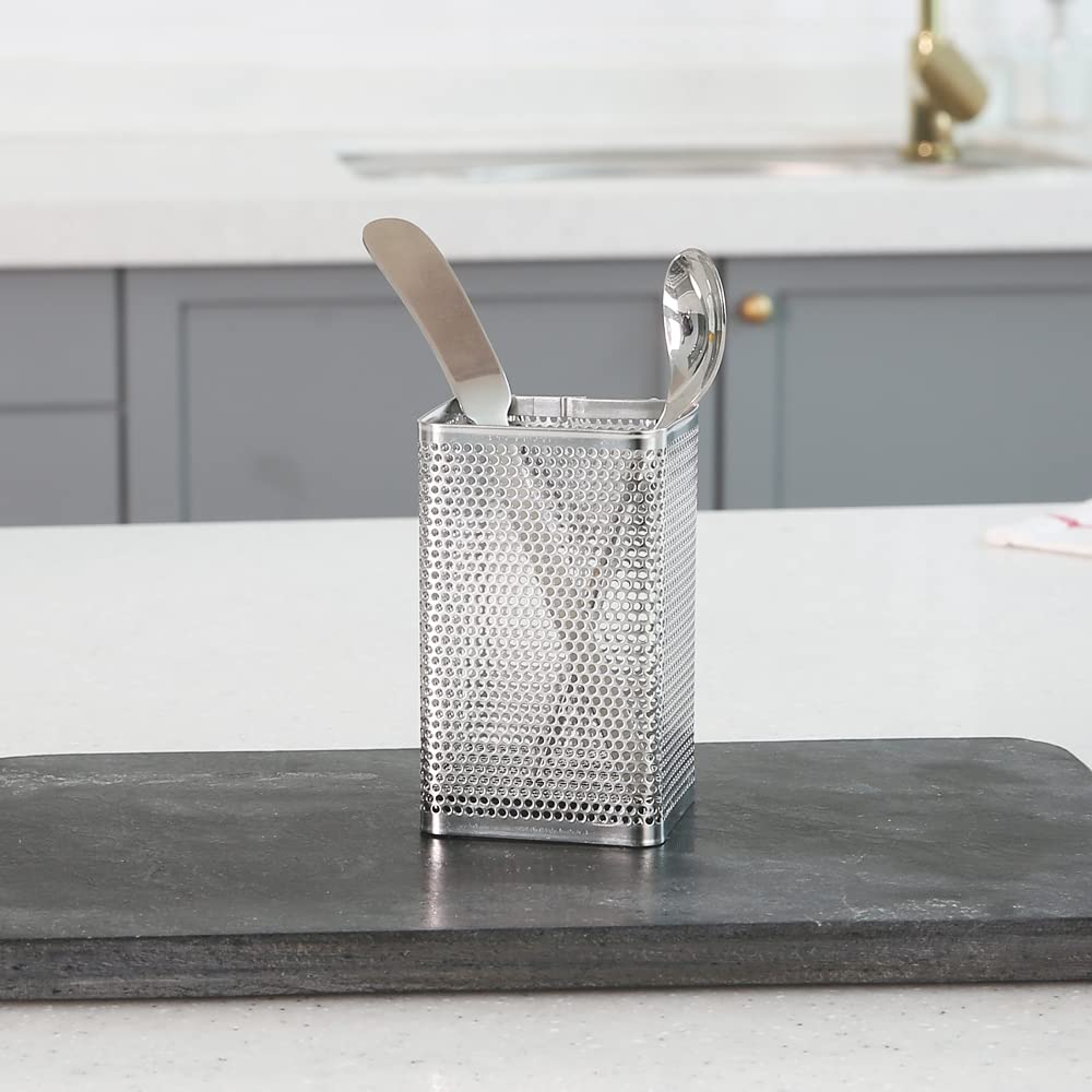 Stainless Steel Perforated Chopsticks Holder with Hooks - Kitchen Utensil Organizer, Dishwasher Safe, Small Square - Perfect for Asian Cooking & Kitchen Storage