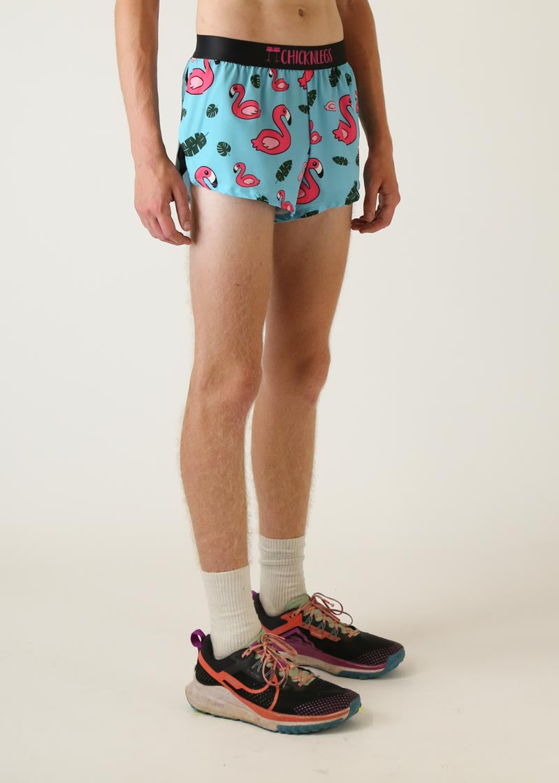 Men's Blue Flamingo Print 2 Split Running Shorts - Lightweight Quick-Dry Athletic Shorts for Gym, Jogging & Summer Workouts