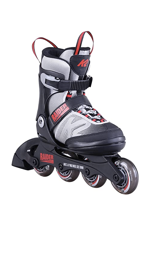 K2 Raider Junior Inline Skates for Kids - Grey/Red Color - Perfect for Outdoor Roller Skating, Park Rides & Family Fun Activities