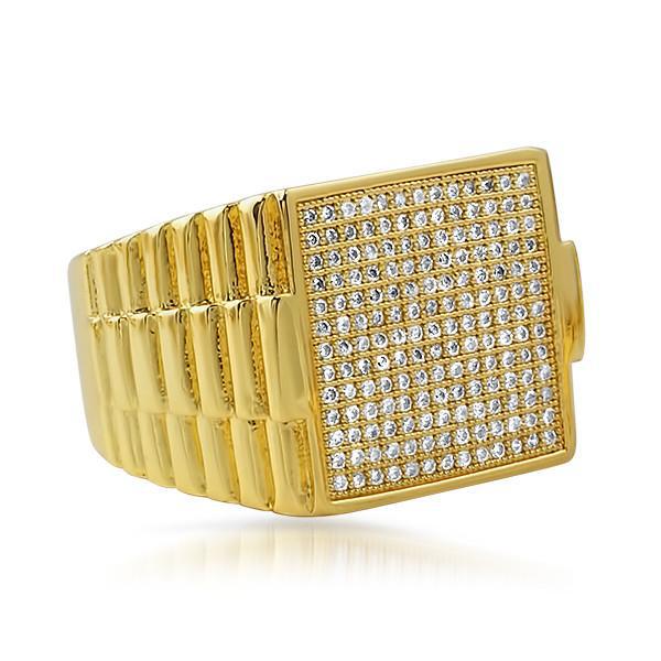 14K Gold CZ Micropave Executive Ring for Women - Elegant Stackable Statement Ring for Office, Party & Special Occasions