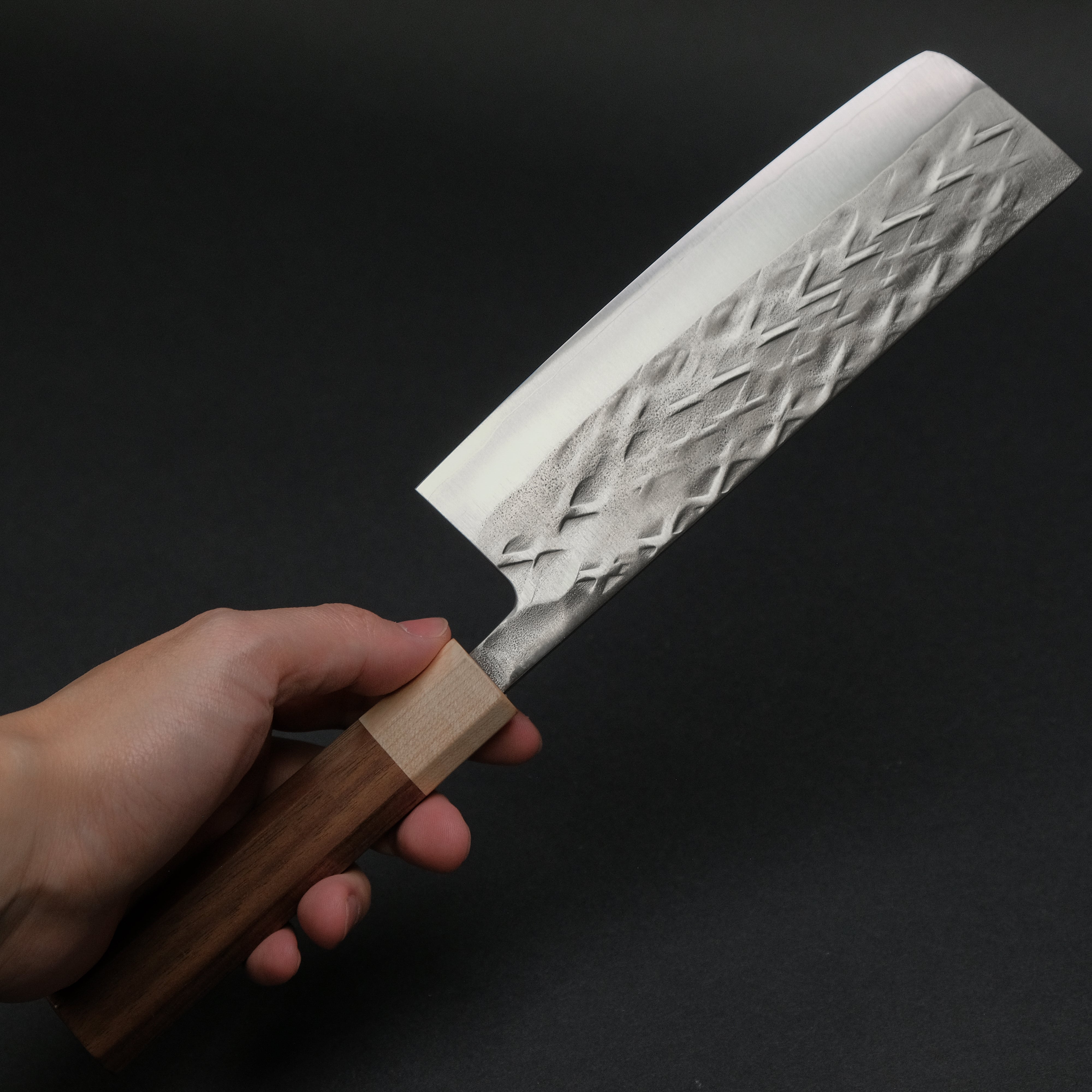Hitohira TD SLD Tsuchime Nakiri Knife 165mm - Japanese Damascus Steel Blade with Walnut Handle - Perfect for Slicing Vegetables, Herbs & Sushi Prep